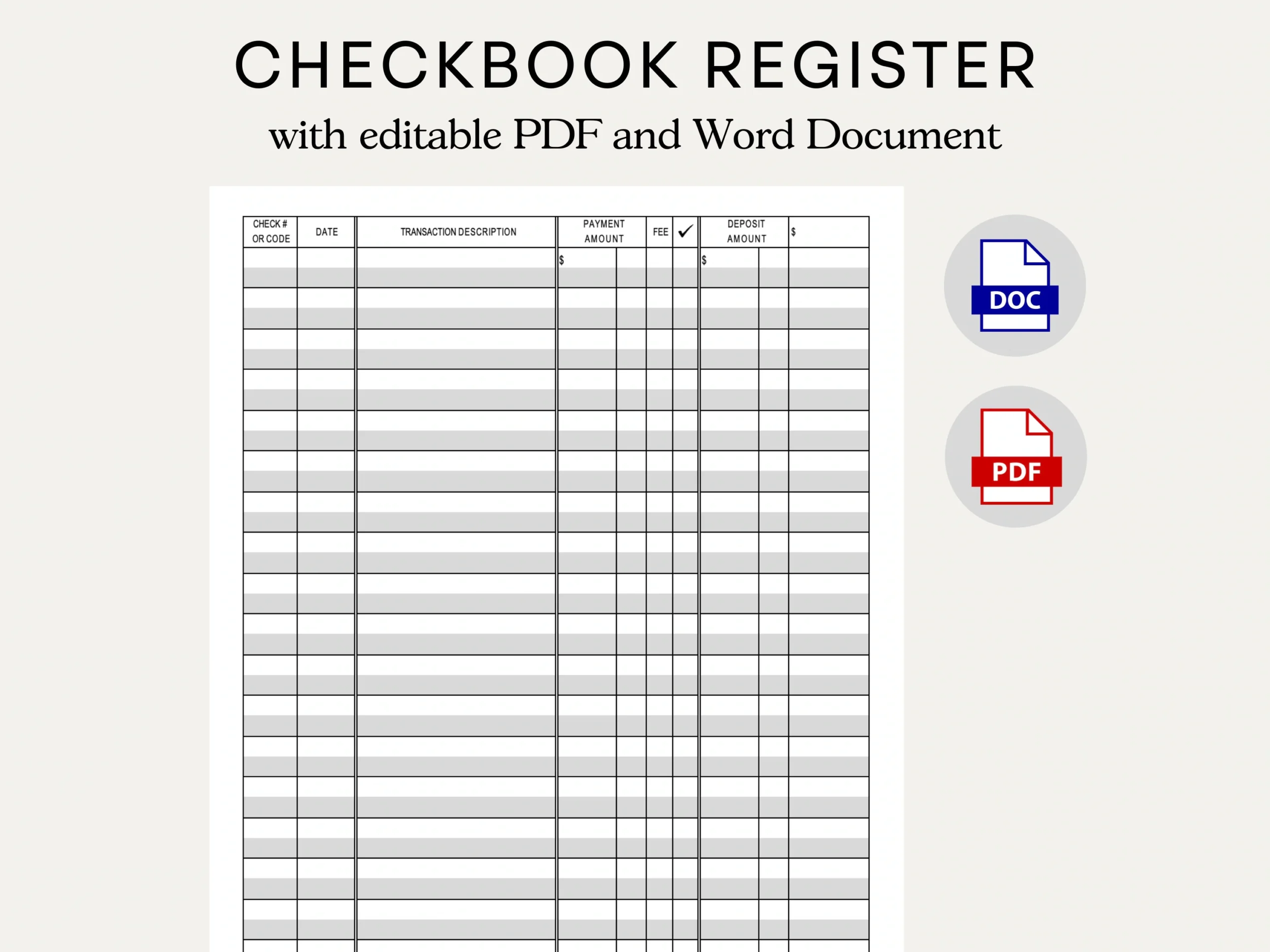 Printable Checkbook Register PDF File Prints On 8 1 2 X 11 Inch Paper Check Register Credit Debit Balance Log Transaction Register Etsy Denmark