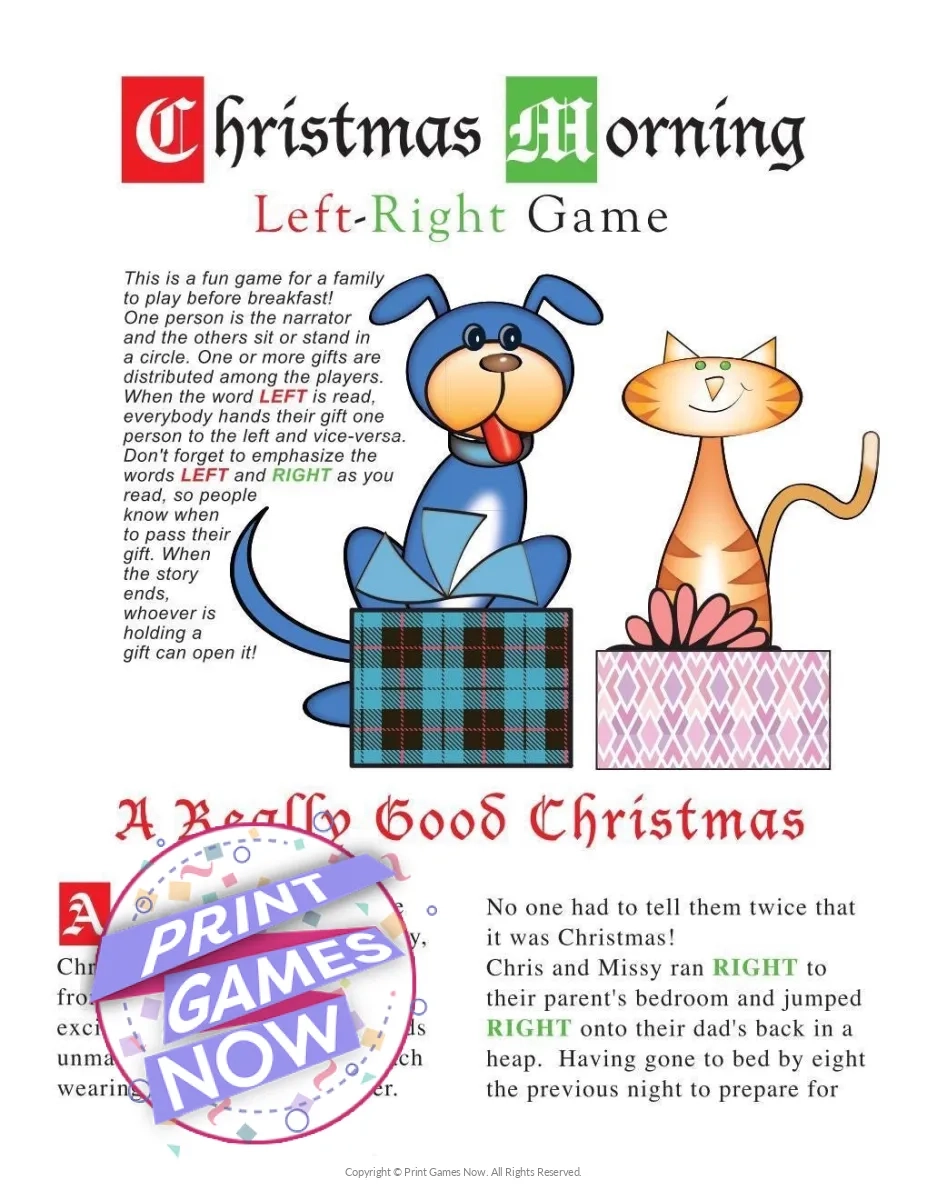 Printable Christmas Morning Left Right Party Game Print Games Now