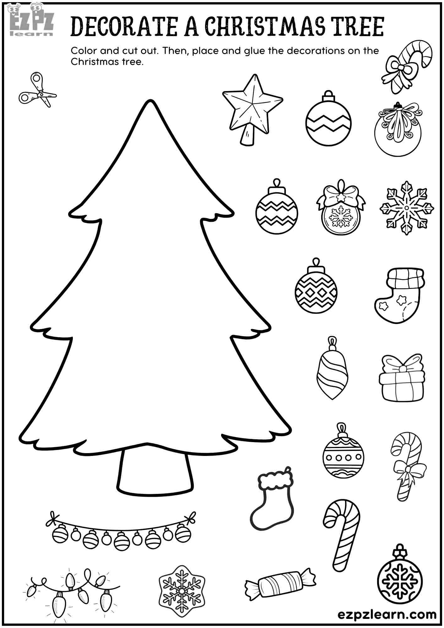 Printable Cut And Paste Decorate A Christmas Tree Fun DIY Holiday Craft For Kids Ezpzlearn