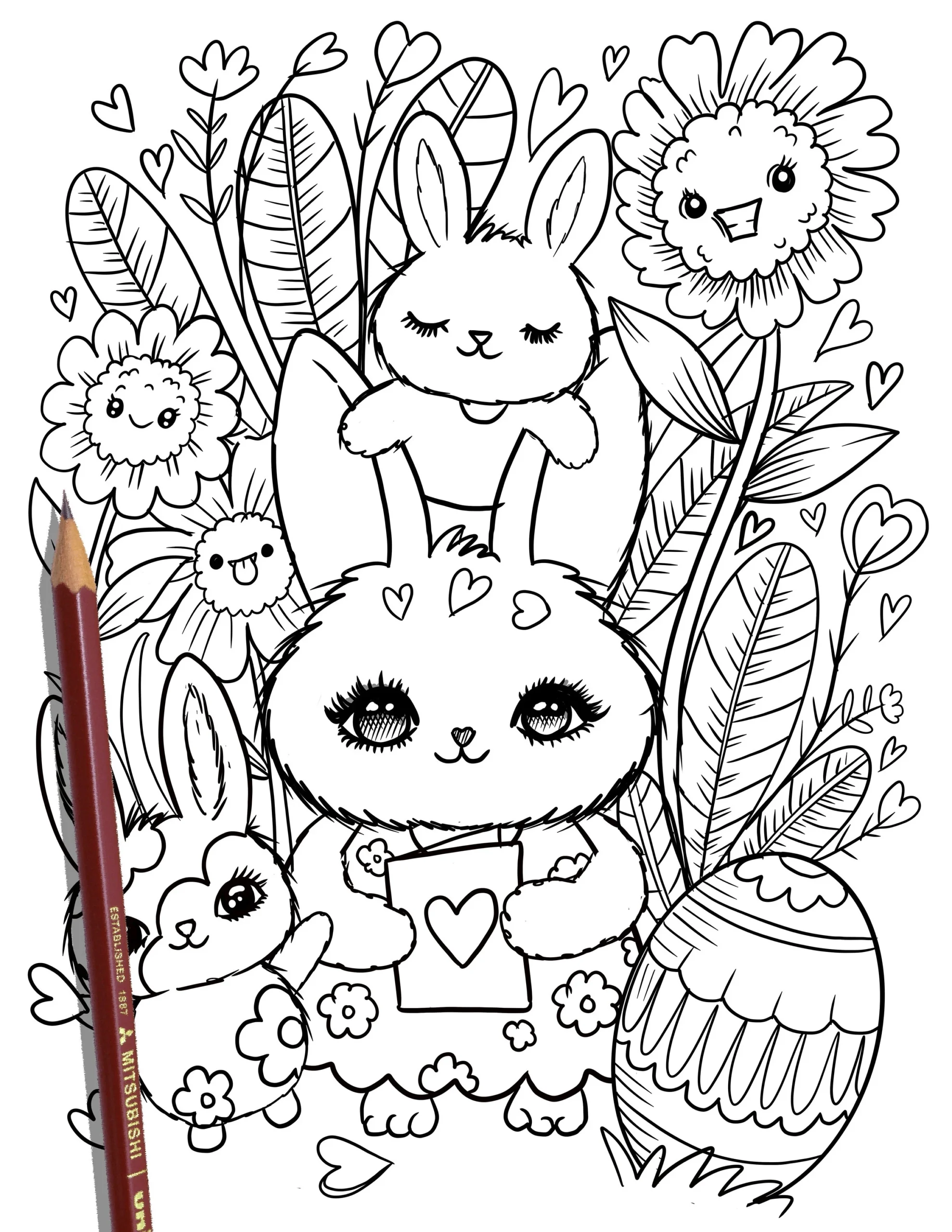 PRINTABLE Cute Easter Coloring Page Hand drawn Coloring Sheet Easter Doodles Coloring Page Kids Coloring Page Adult Coloring Etsy Israel