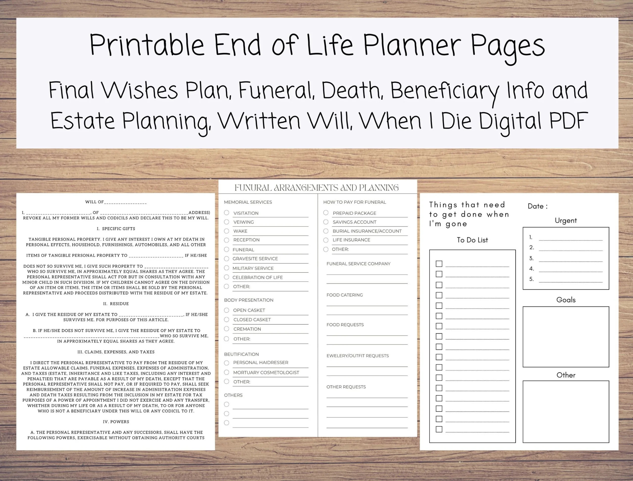 Printable End Of Life Planner Final Wishes Plan Funeral Death Beneficiary Info And Estate Planning Written Will When I Die Digital PDF Etsy