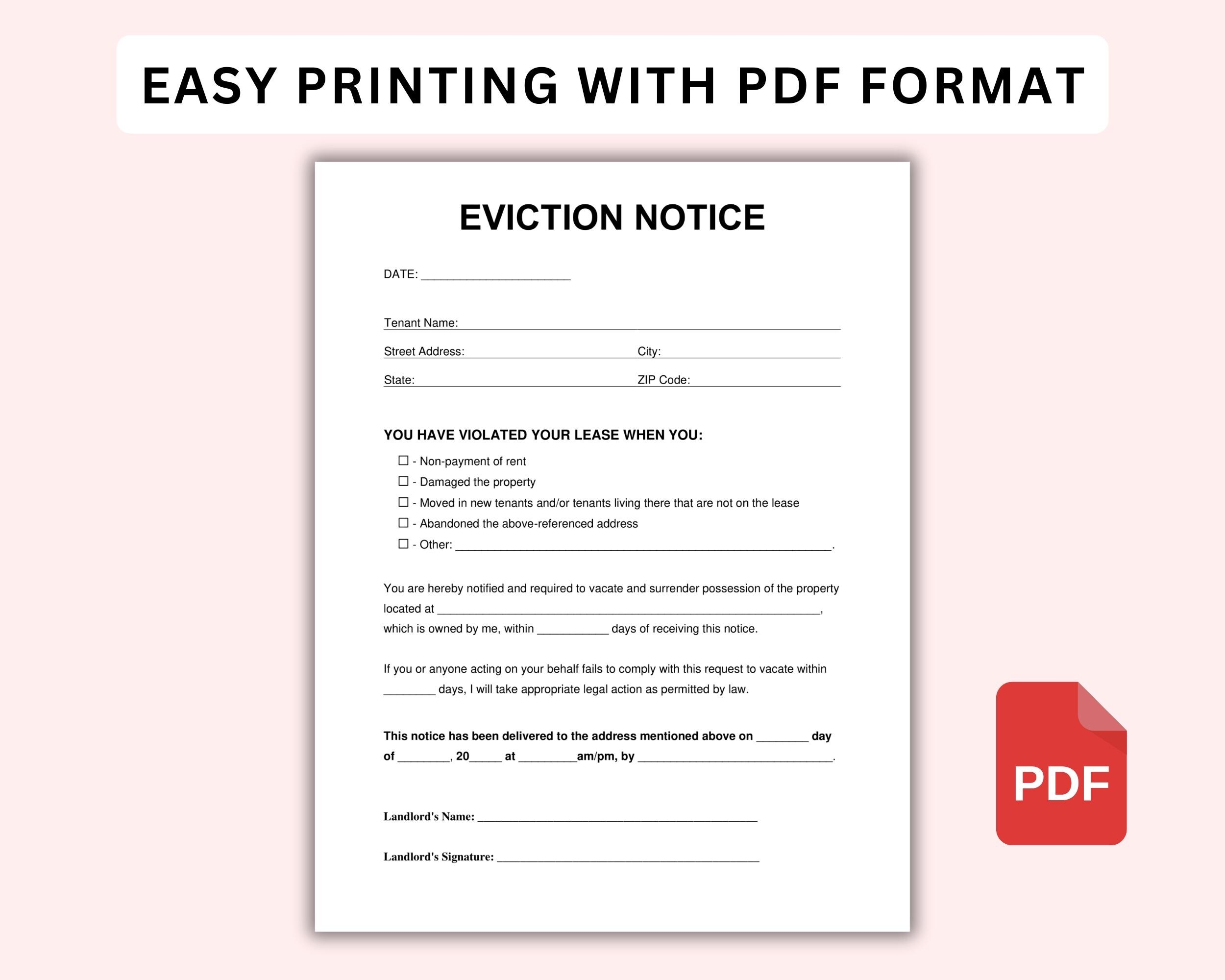 Printable Eviction Notice Lease Termination Form Editable Notice To Vacate Template Landlord Notice To Vacate To Tenant Instant Download Etsy Israel