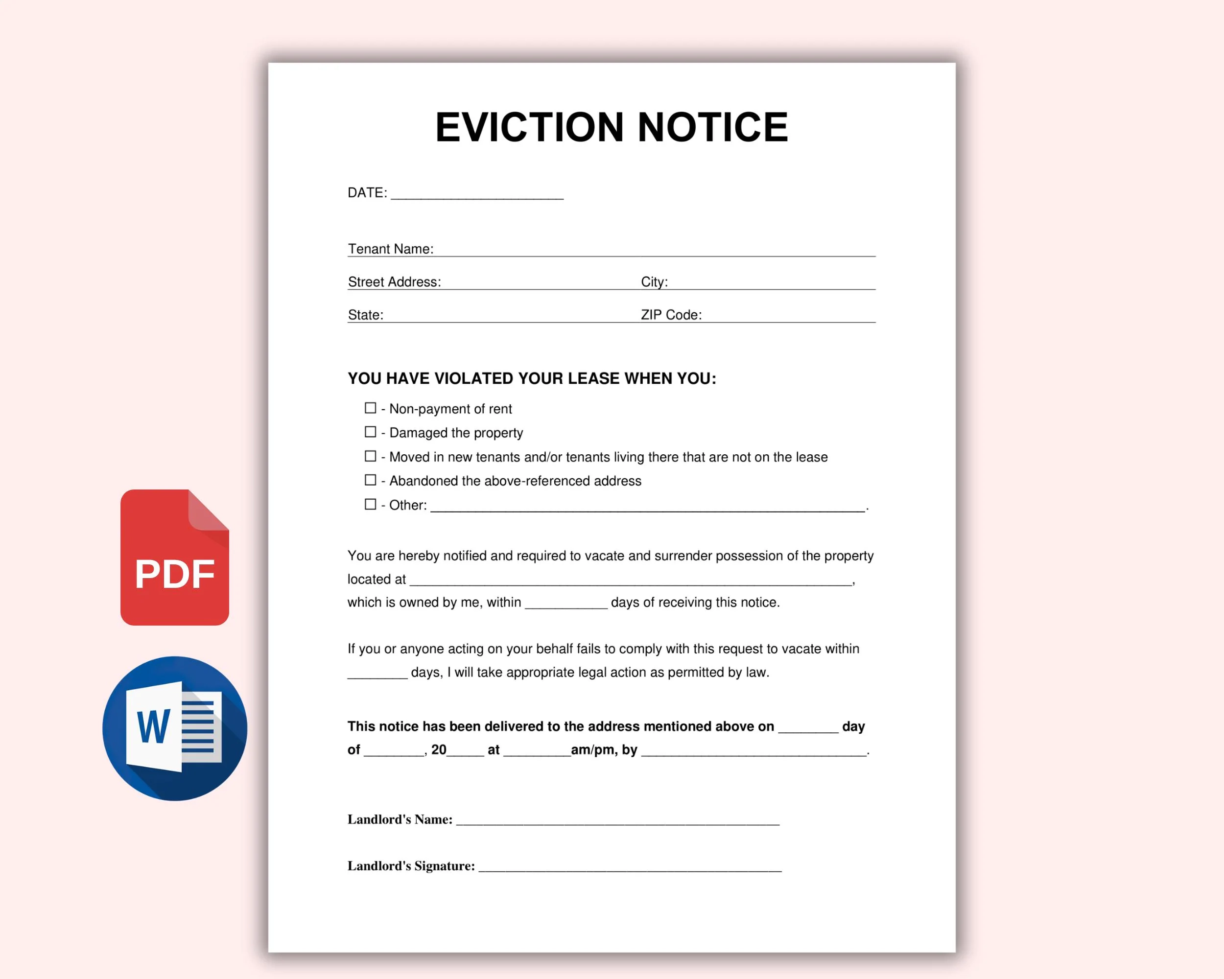 Printable Eviction Notice Lease Termination Form Editable Notice To Vacate Template Landlord Notice To Vacate To Tenant Instant Download Etsy Israel