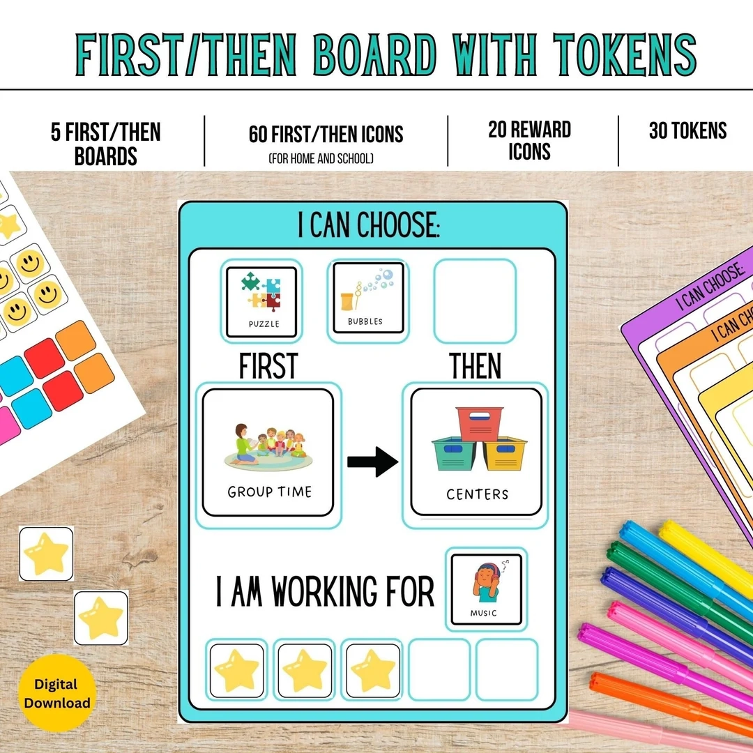 Printable First then Board Toolkit Autism Visuals Routines Rewards digital Download Etsy Israel