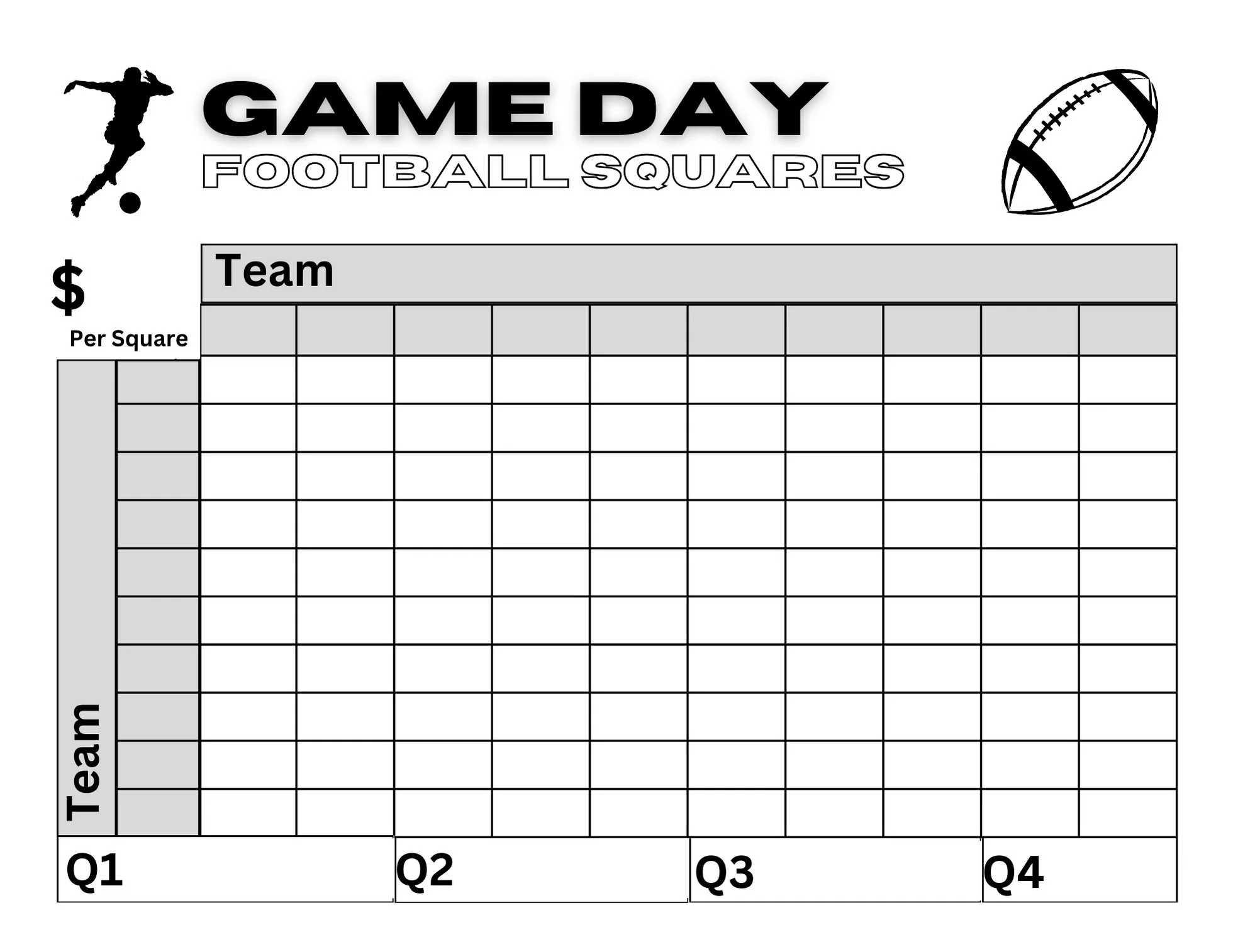 Printable Football Square Game Sheet Super Bowl Squares Template Letter Size In PDF JPG And PNG Formats Easy Download And Print Etsy
