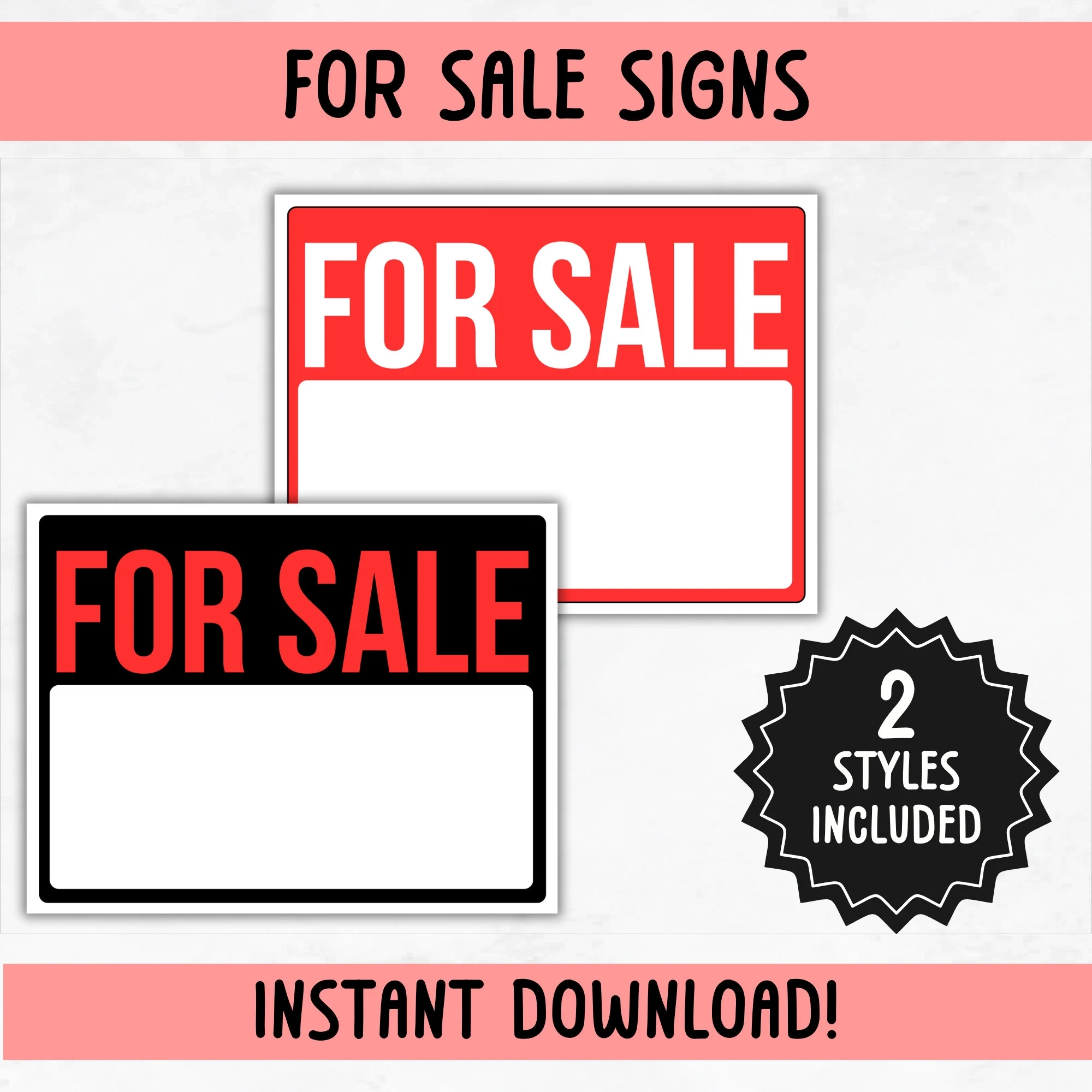 Printable For Sale Sign Simple For Sale Sign Printable Black And Red For Sale Signs Vehicle For Sale Car For Sale Etsy