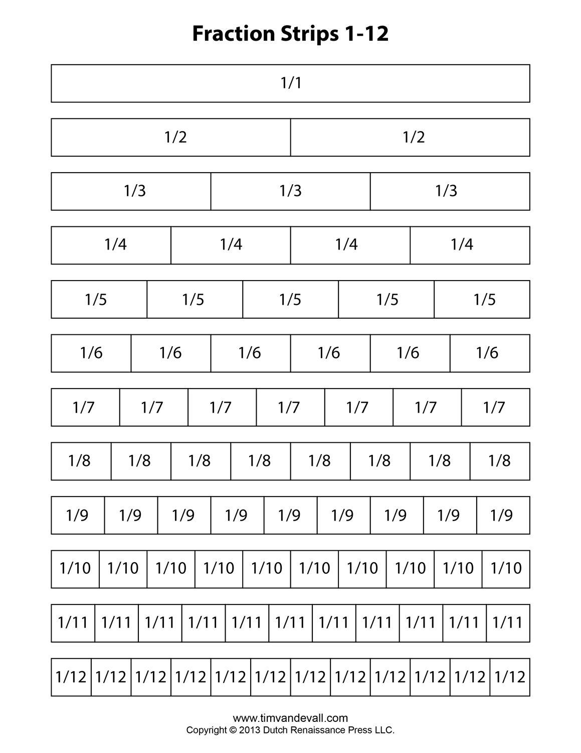 Printable fraction strips Tim s Printables