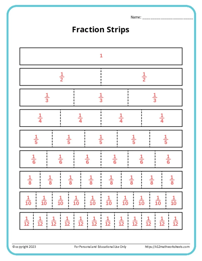Printable Fraction Strips Tool To Understand Fractions