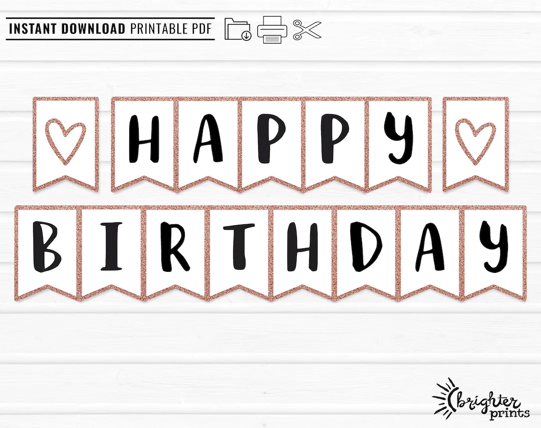 Printable Happy Birthday Banner INSTANT DOWNLOAD DIY Rose Gold Bday Party Decor Etsy