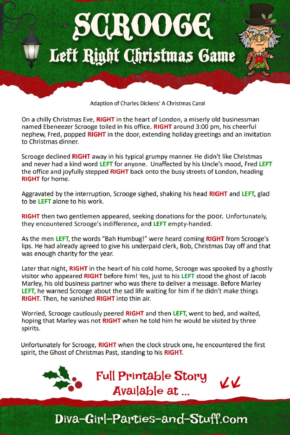Printable Left Right Christmas Game Story Of Scrooge Printable Left Right Christmas Game Story Of Scrooge