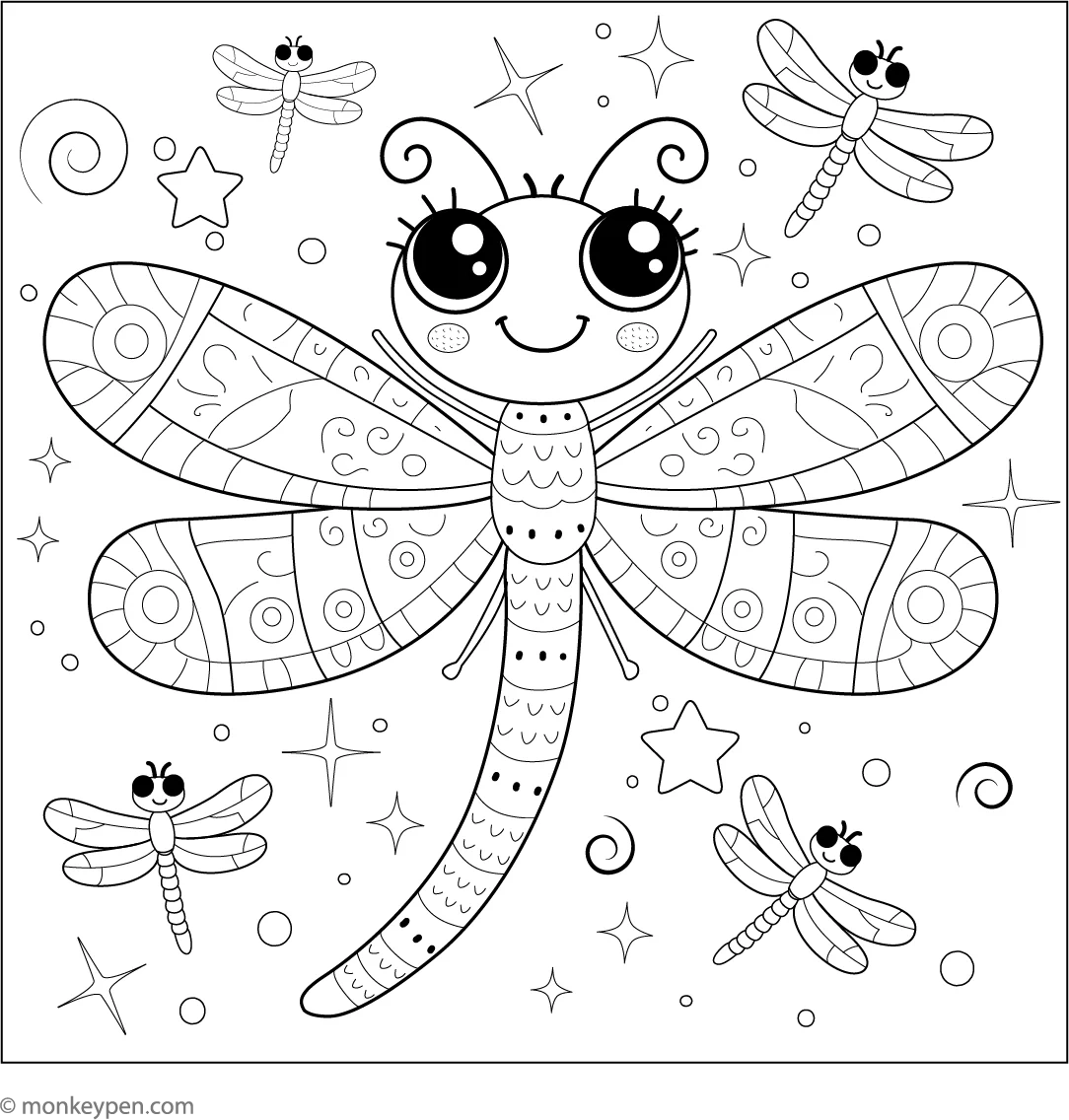 Printable Magical Dragonflies Coloring Page Free PDF For Kids