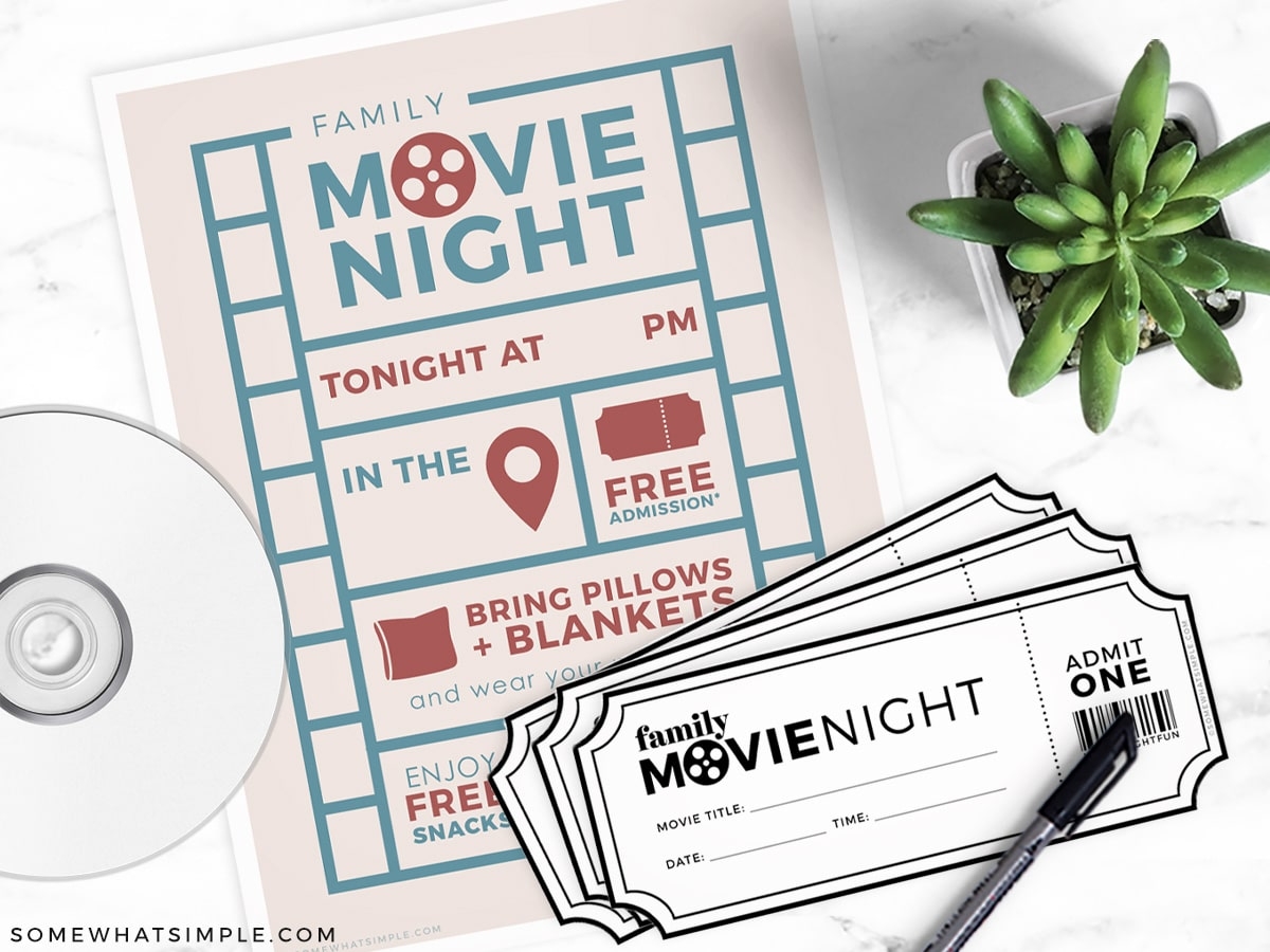 Printable Movie Tickets Family Movie Night Somewhat Simple