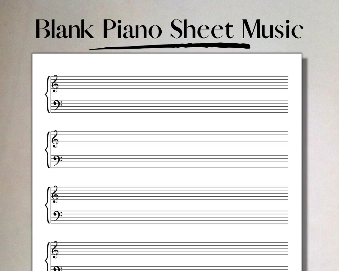 Printable Music Manuscript Paper Treble Bass Clef 12 Stave PDF Instant Download Piano Staff Paper A4 And US Letter Etsy