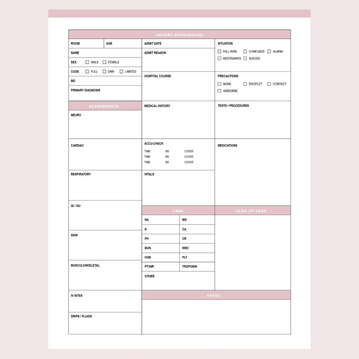 Printable Nurse Report Sheet Instant Download Nurse Brain PDF Plan Print Land
