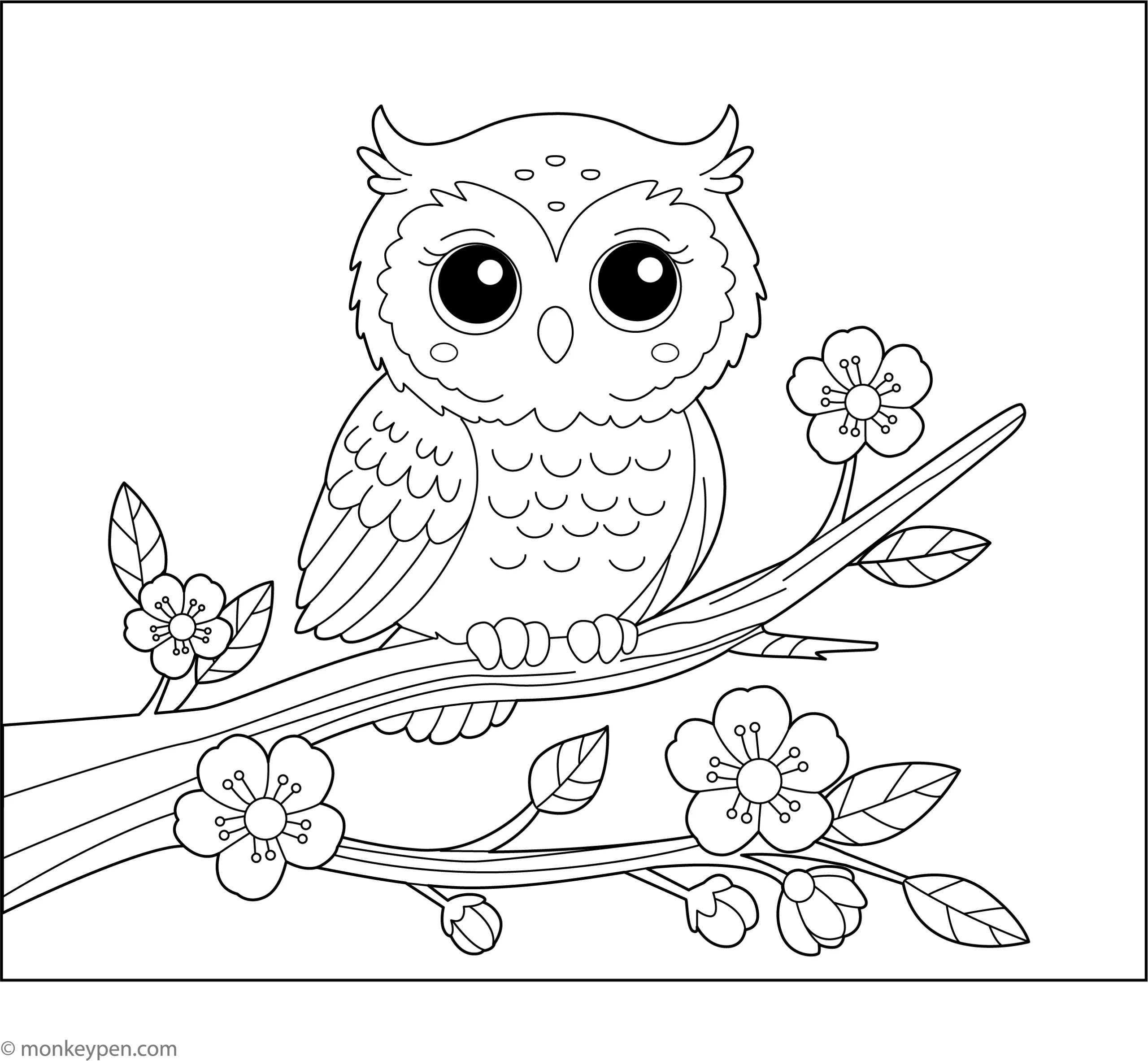 Printable Owl On Tree Coloring Page Free PDF For Kids
