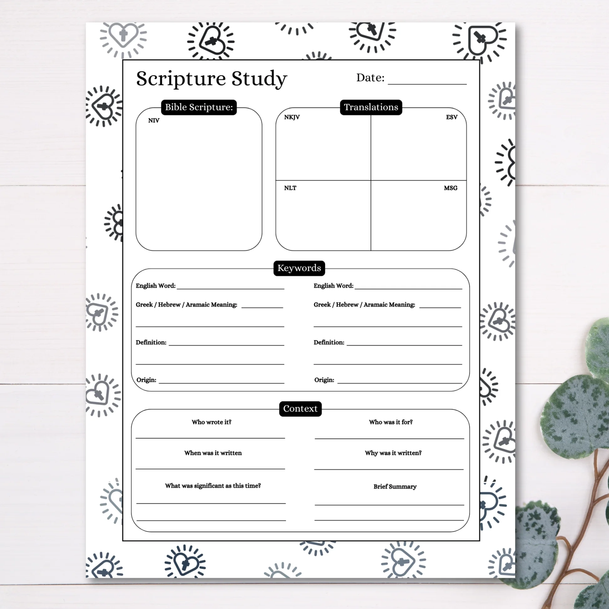 Printable Scripture Study Worksheet PDF Digitals And Downloads