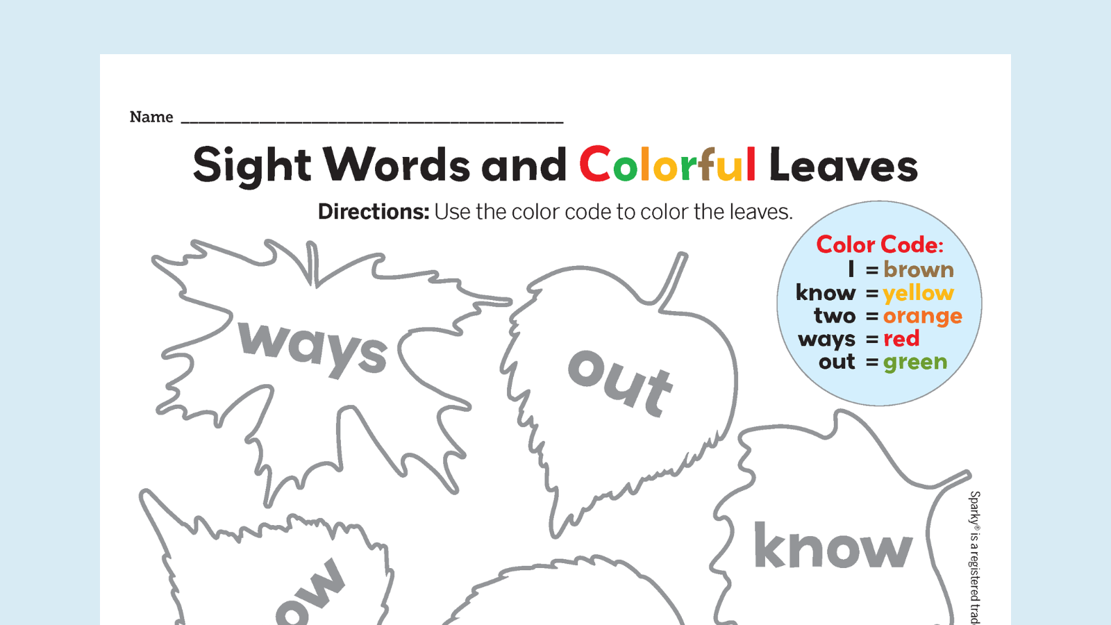 Printable Sight Words And Colorful Leaves Sparky School House