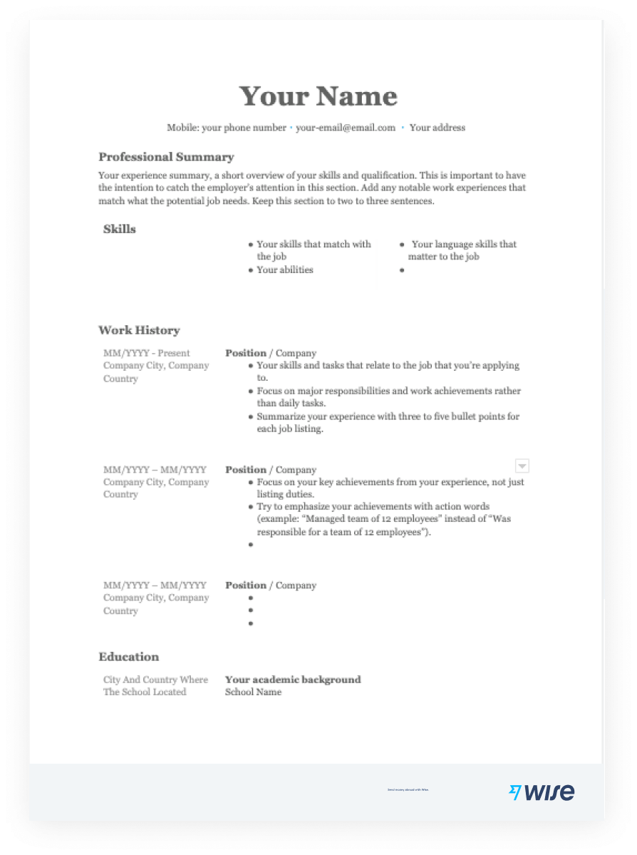 Resume Templates In PDF Free For Download Wise Resume Templates In PDF Free For Download Wise