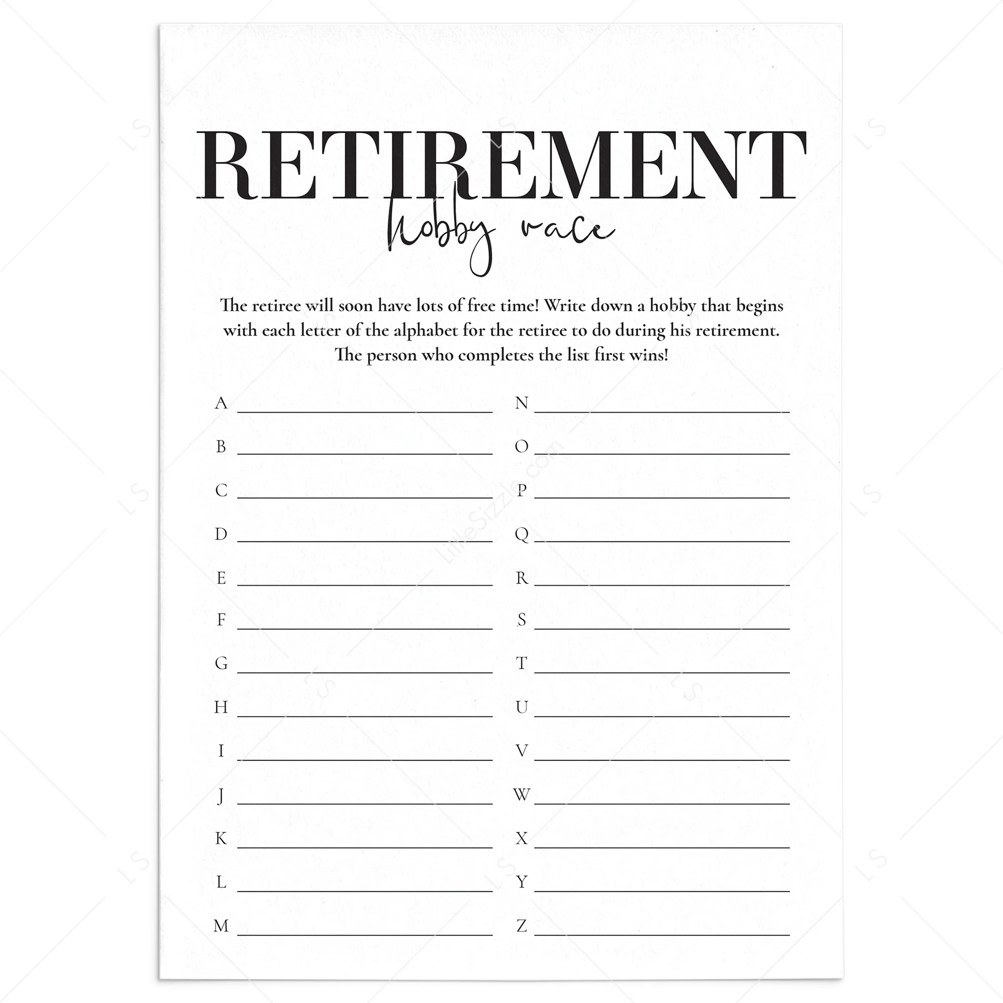 Retirement Party Game Hobby Race Printable Dad Retirement Games LittleSizzle