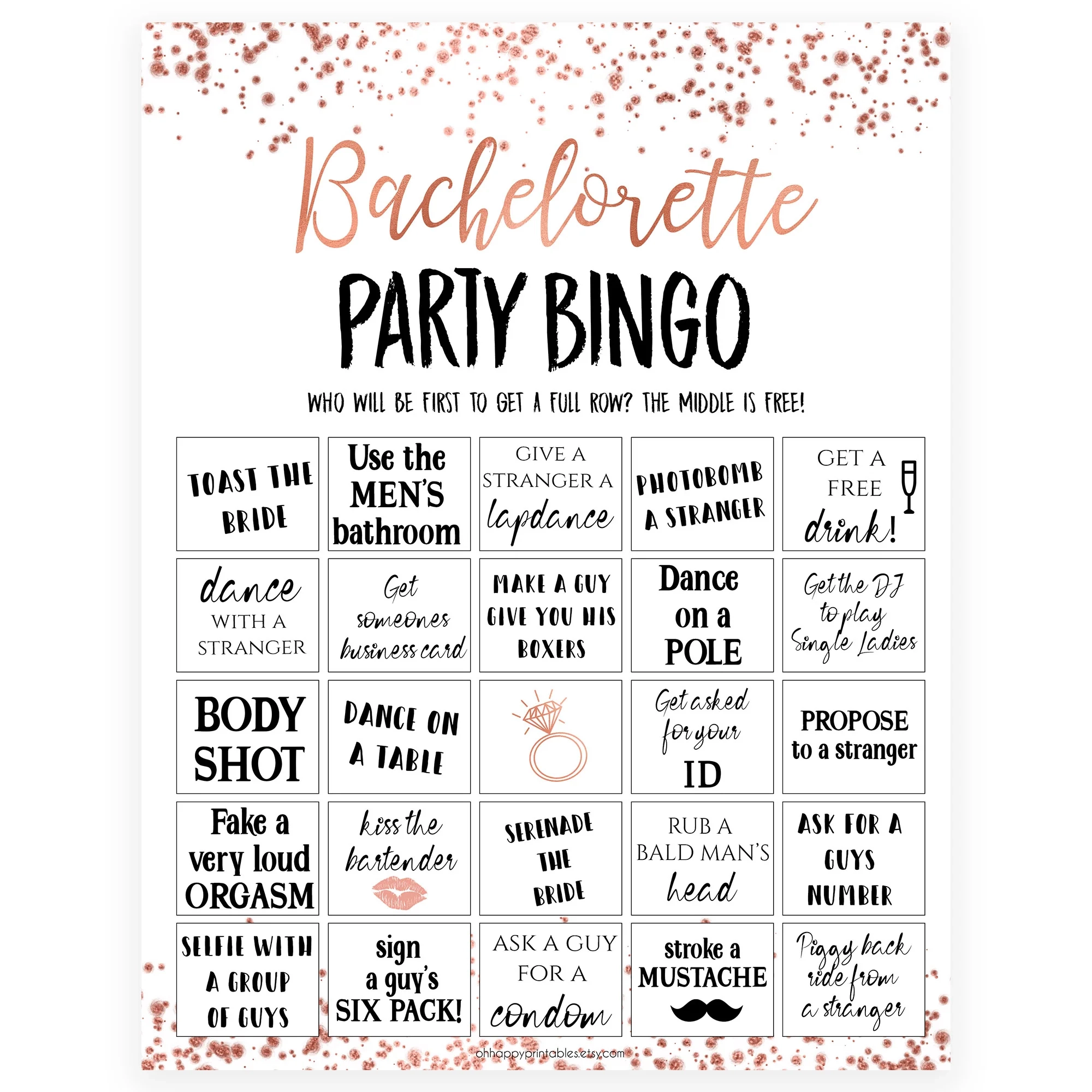 Rose Gold Bachelorette Party Bingo Shop Printable Bachelorette Games OhHappyPrintables