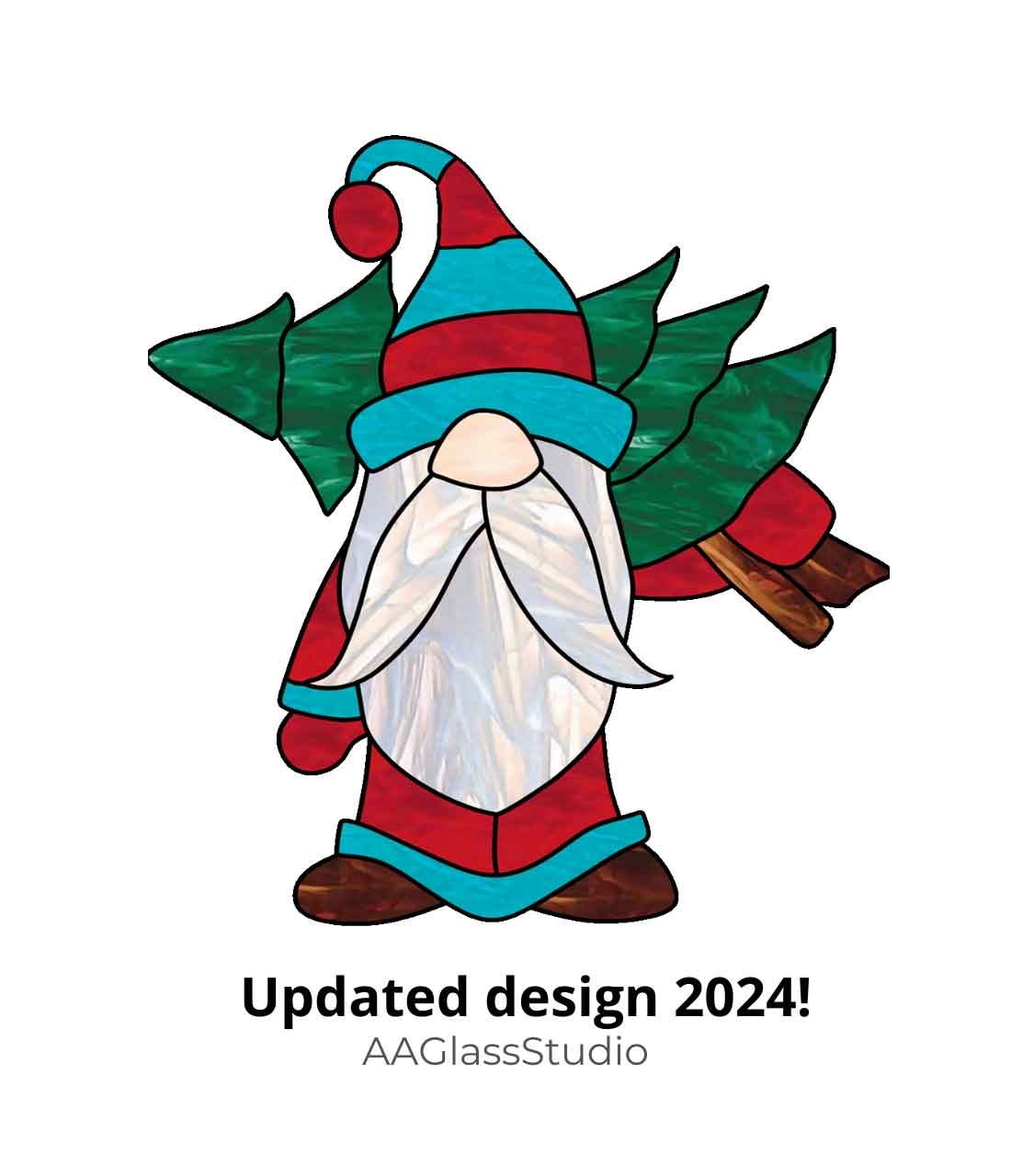 Santa Gnome Stained Glass Pattern Christmas Tree AAGlassStudio