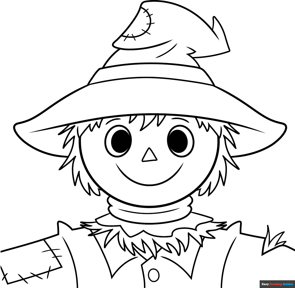 Scarecrow Face Coloring Page Easy Drawing Guides
