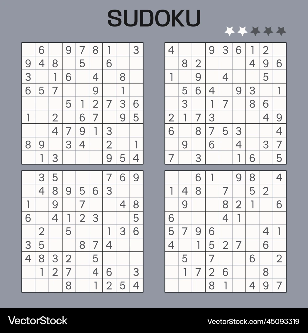 Set Of Sudoku Puzzles Easy Level Royalty Free Vector VectorStock