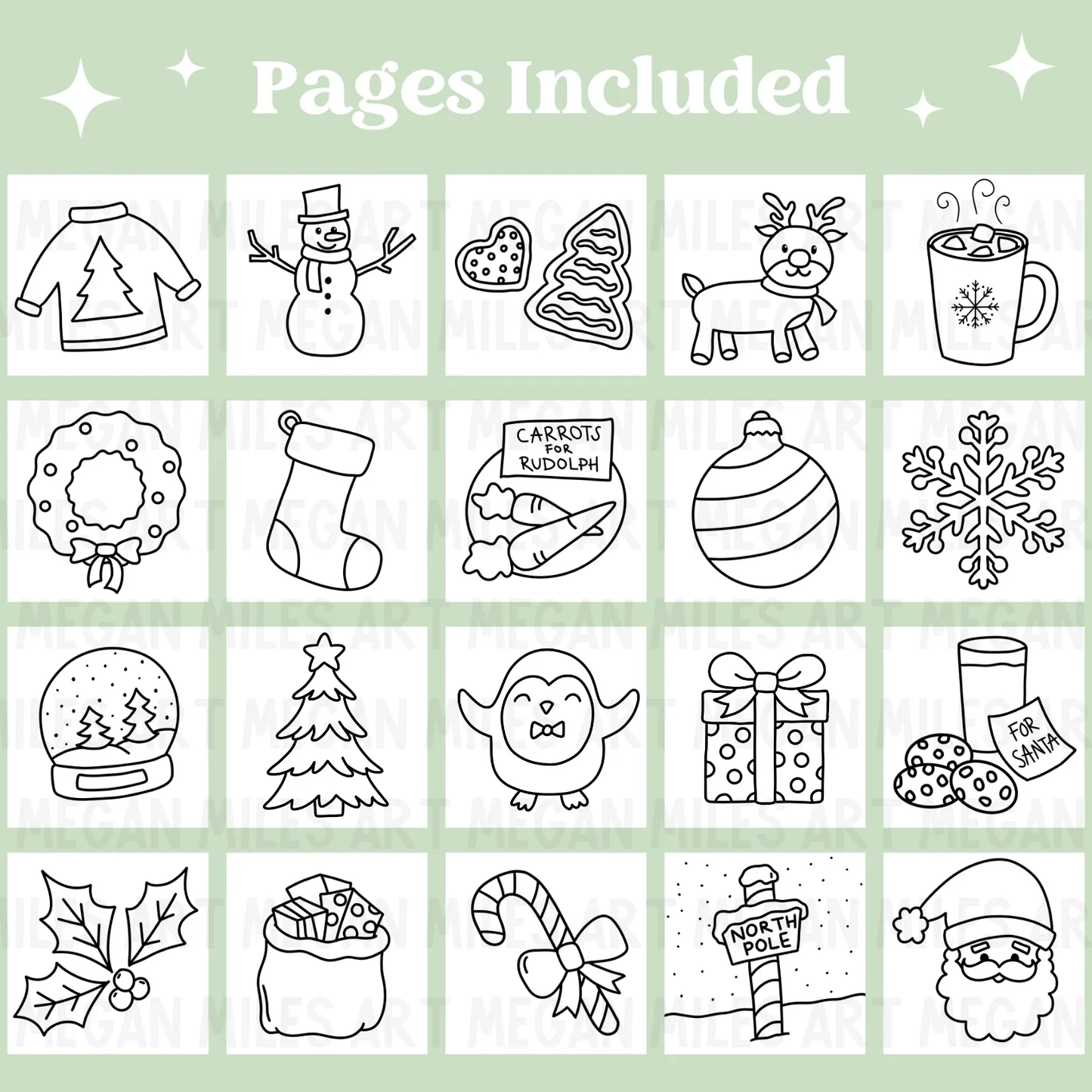 Simple Christmas Printable Coloring Pages 20 Pack Megan Miles Art