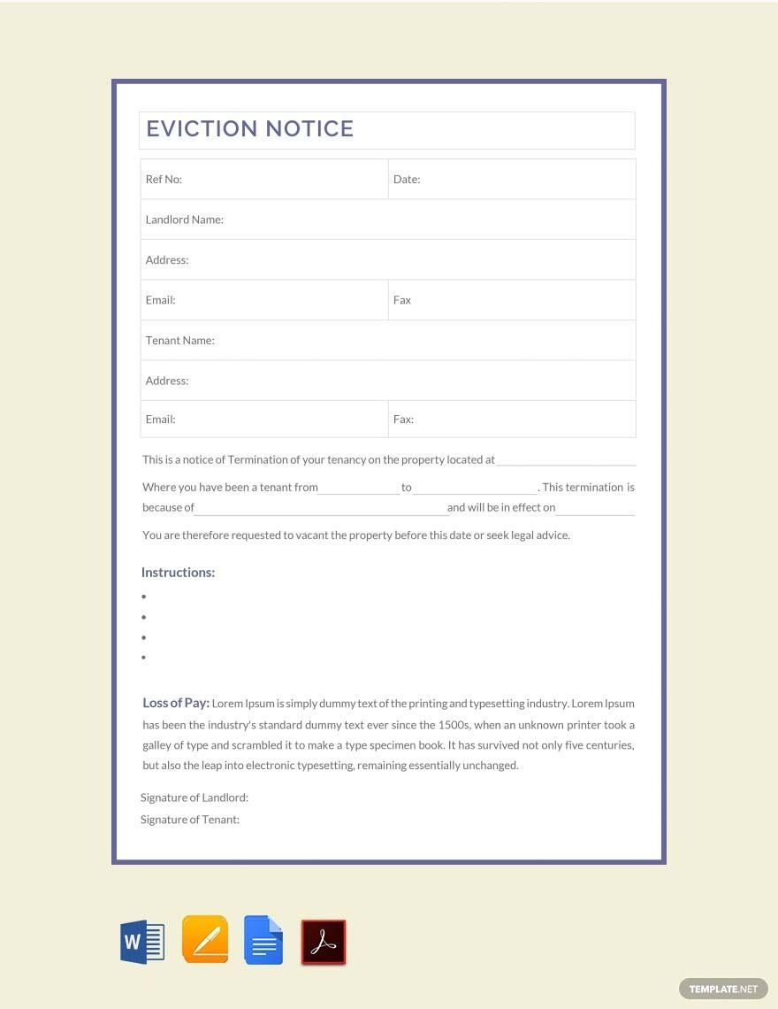 Simple Eviction Notice Template In Word Pages PDF Google Docs Download Template
