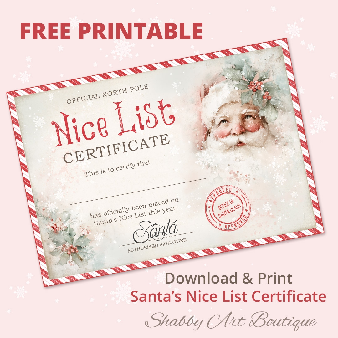 Simply Christmas Santa s Nice List Certificate Shabby Art Boutique