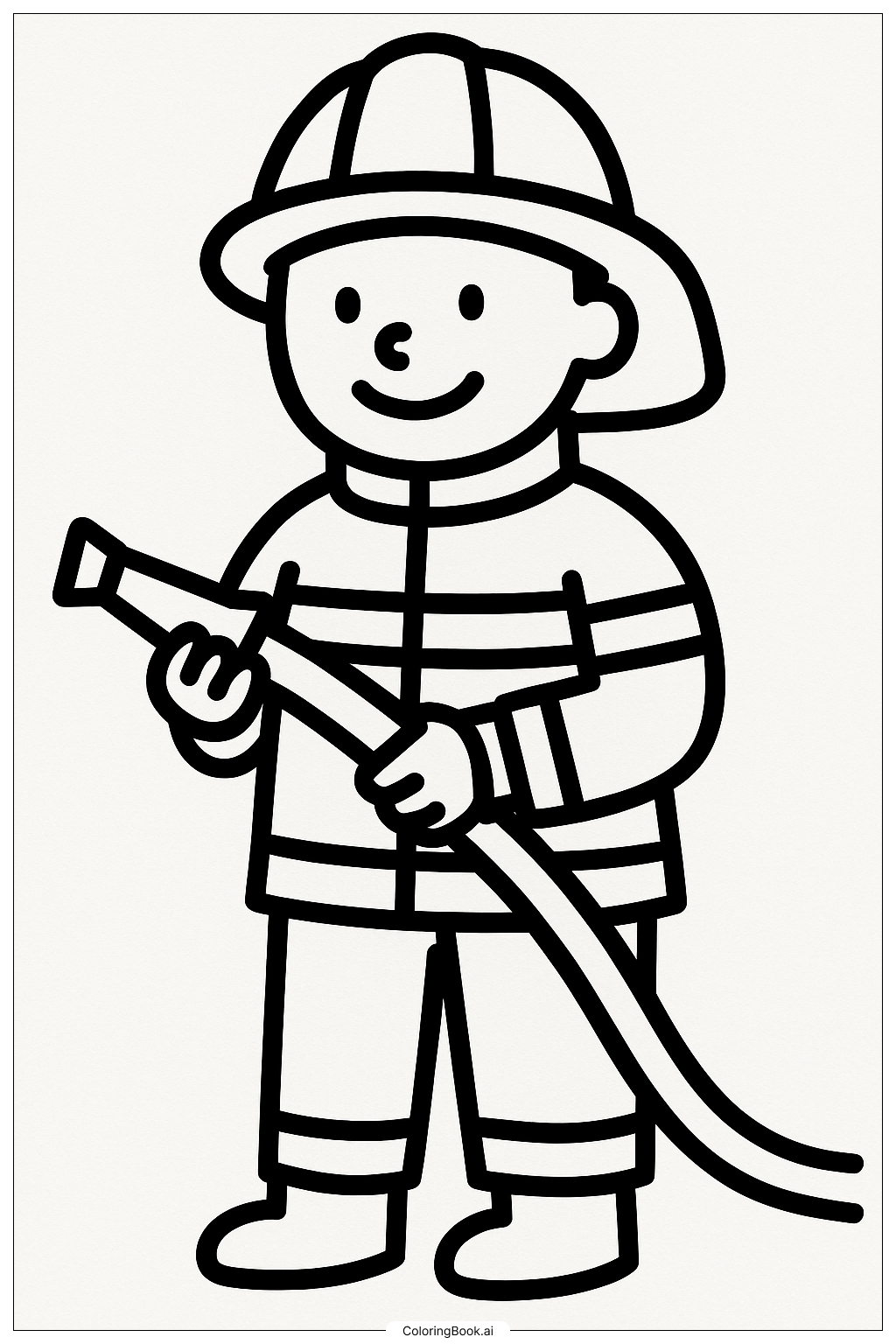 Smiling Community Helpers Firefighter Coloring Page Free PDF PNG Printable