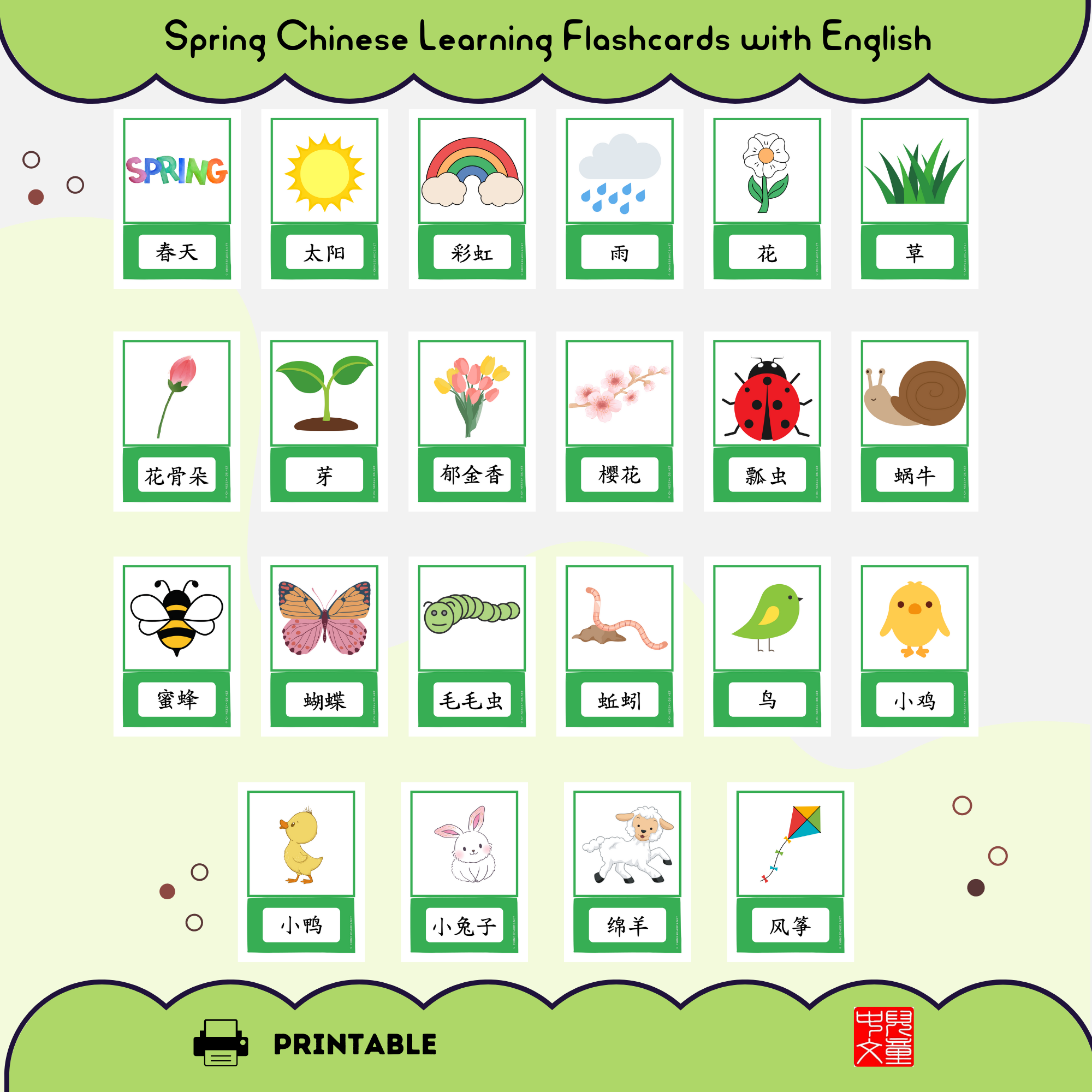 Spring Chinese Montessori 3 Part Flashcards For Kids