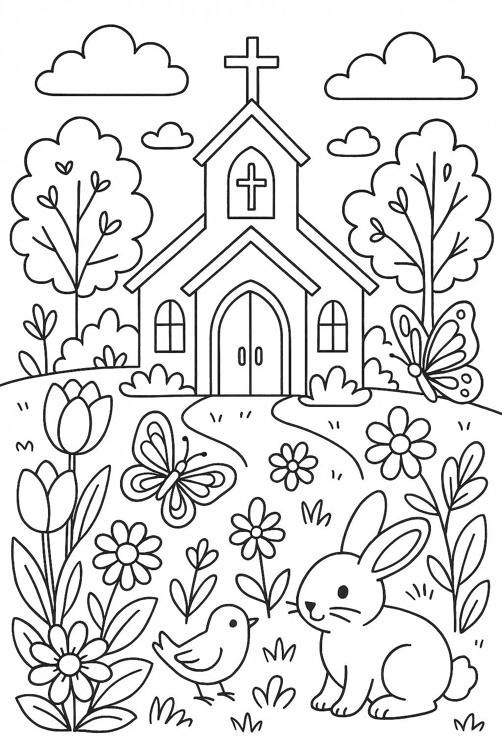 Spring Church Coloring Page Sunday School Activity PDF JPG PNG Etsy