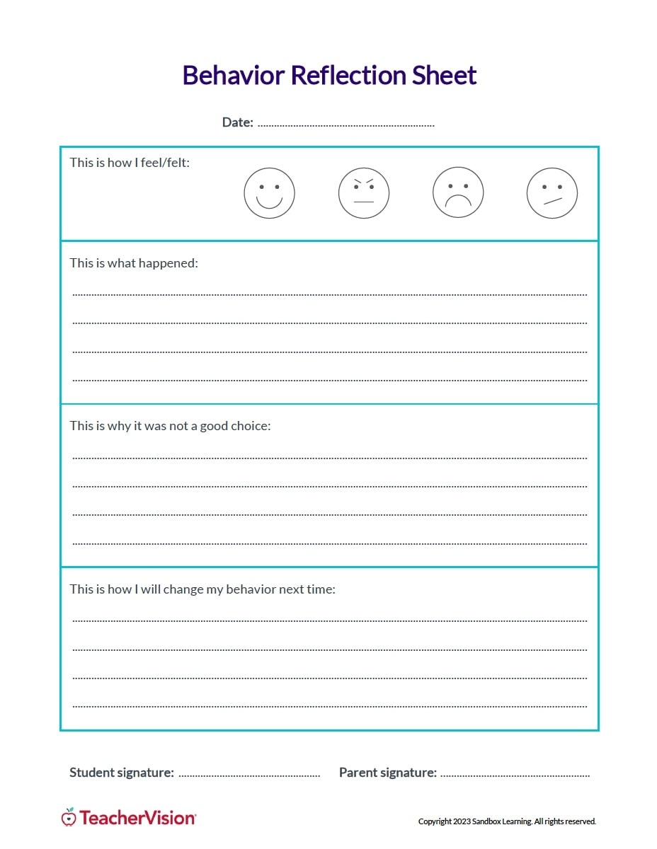 Student Behavior Reflection Graphic Organizer TeacherVision
