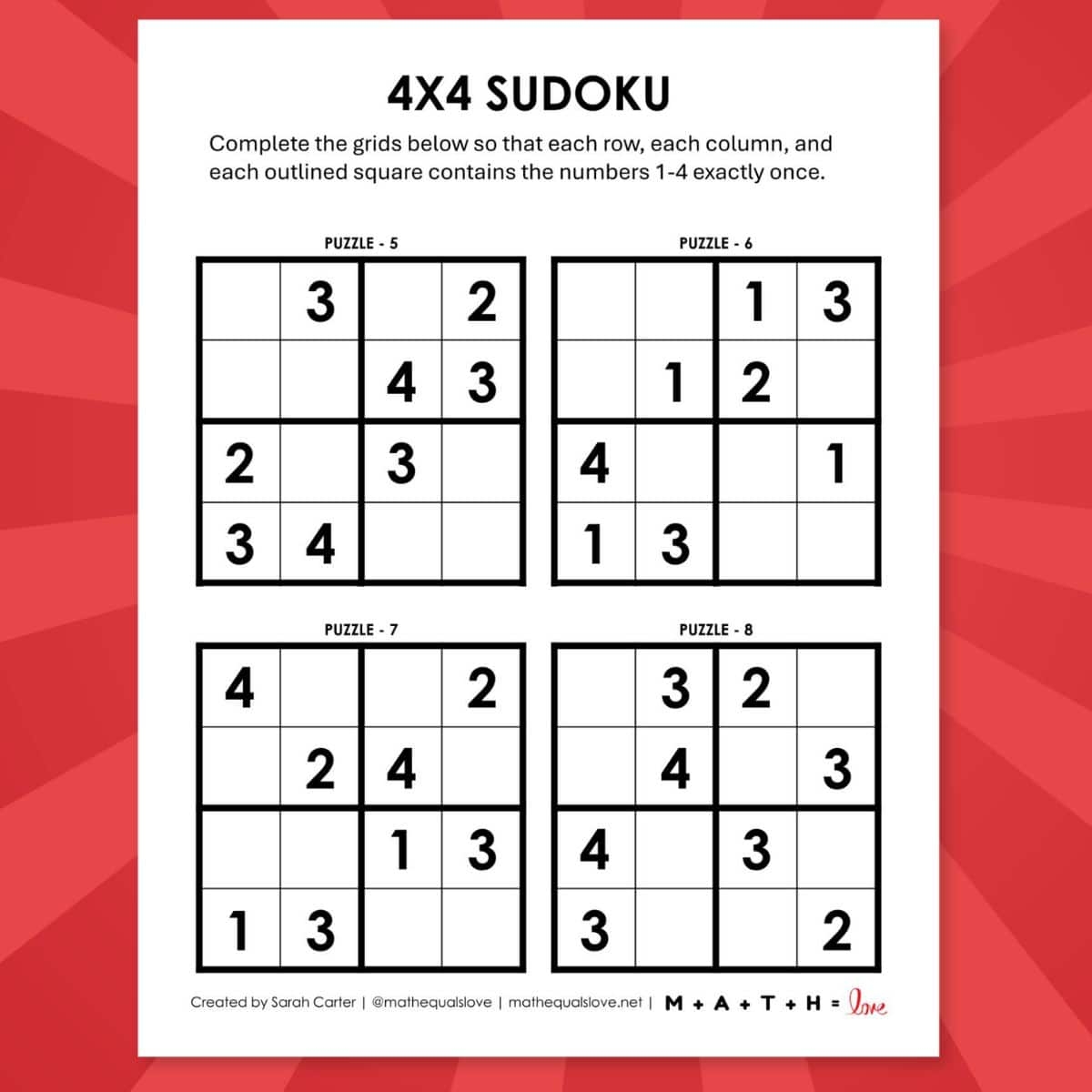 Sudoku 4x4 Puzzles Free Printable PDFs 