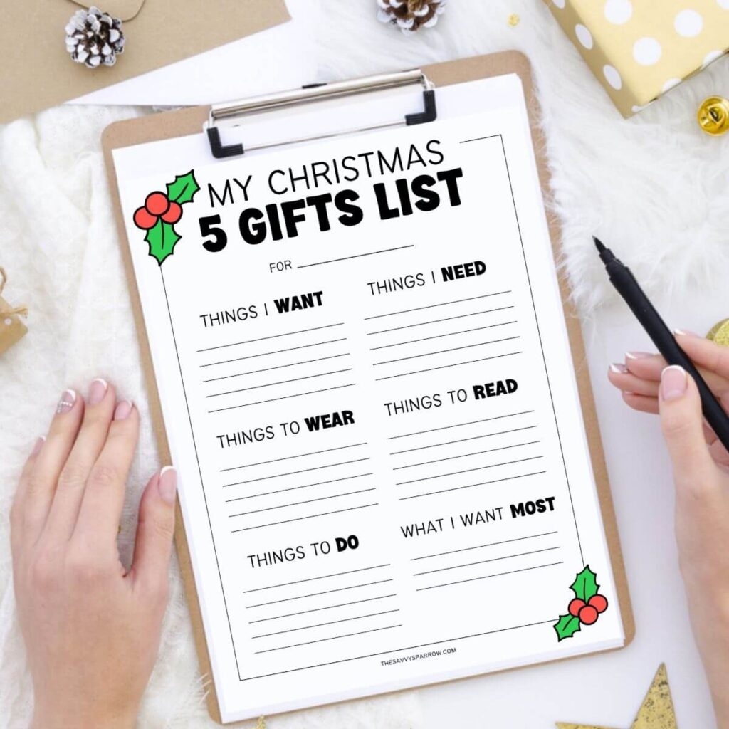 The 5 Gift Rule For Christmas And Free Printable 5 Gifts Wish List
