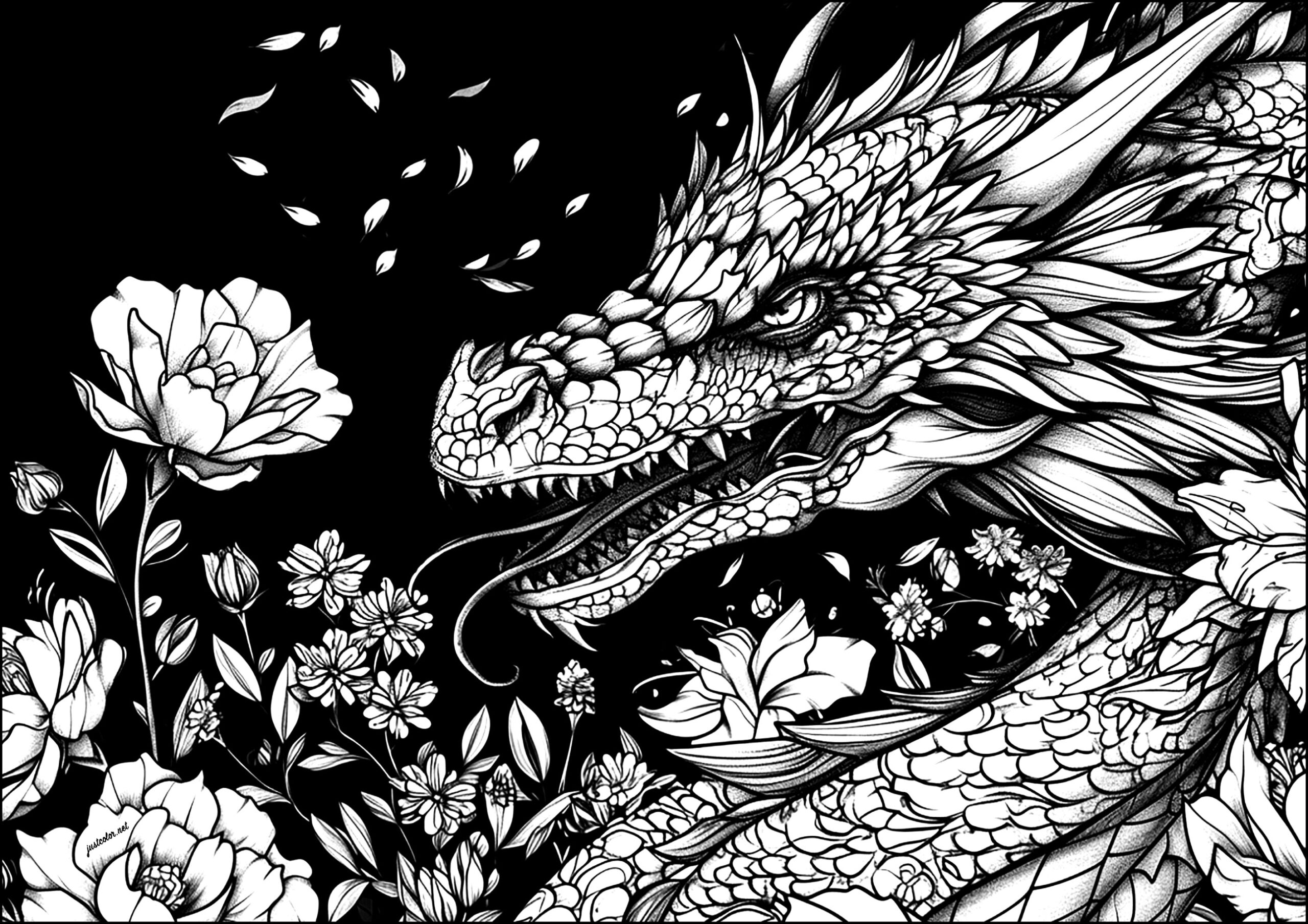 The Dragon And The Rose Dragon Coloring Pages For Adults The Dragon And The Rose Dragon Coloring Pages For Adults