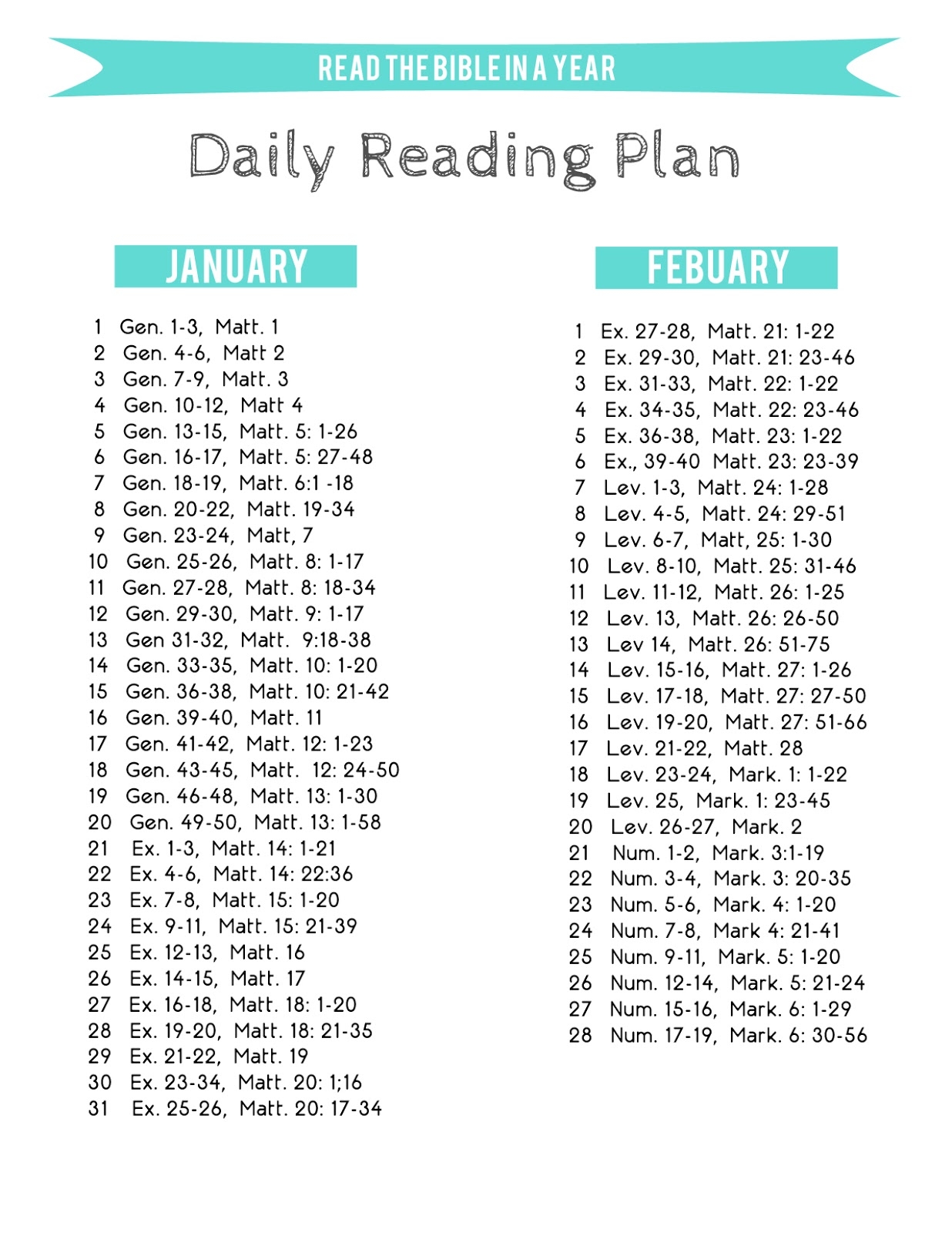 The Kitkat Studio Free Printable One Year Bible Reading Plan