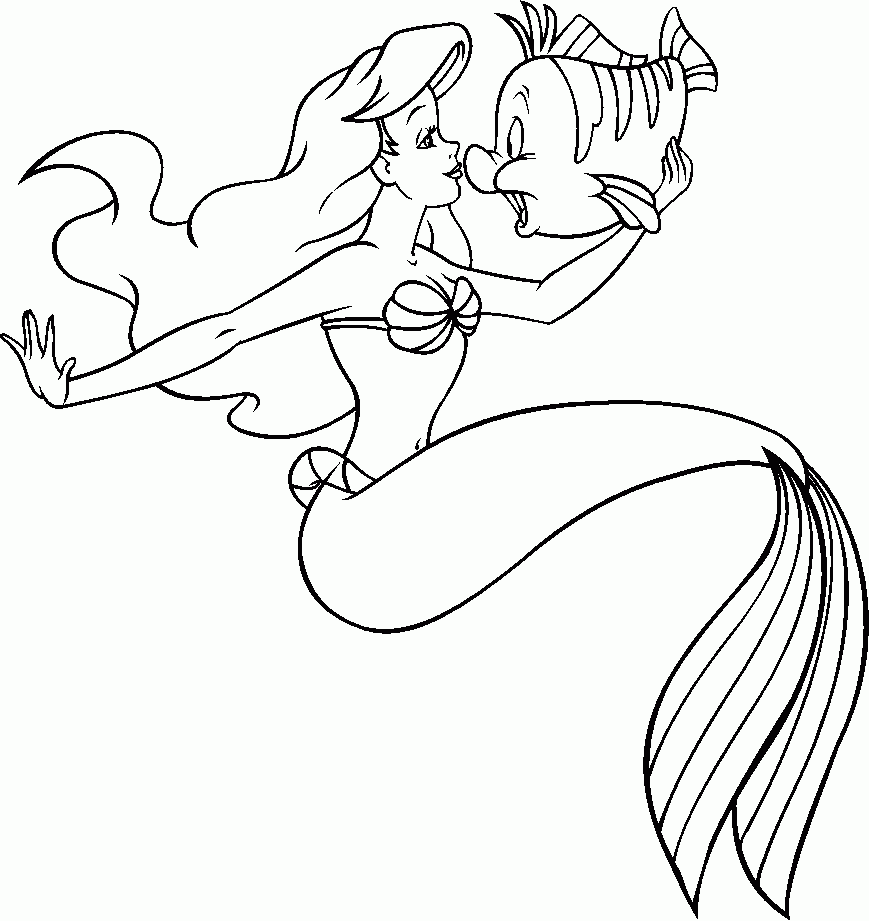 The Little Mermaid Disney Ariel With Her Friend Flounder The Little Mermaid Coloring Pages For Kids