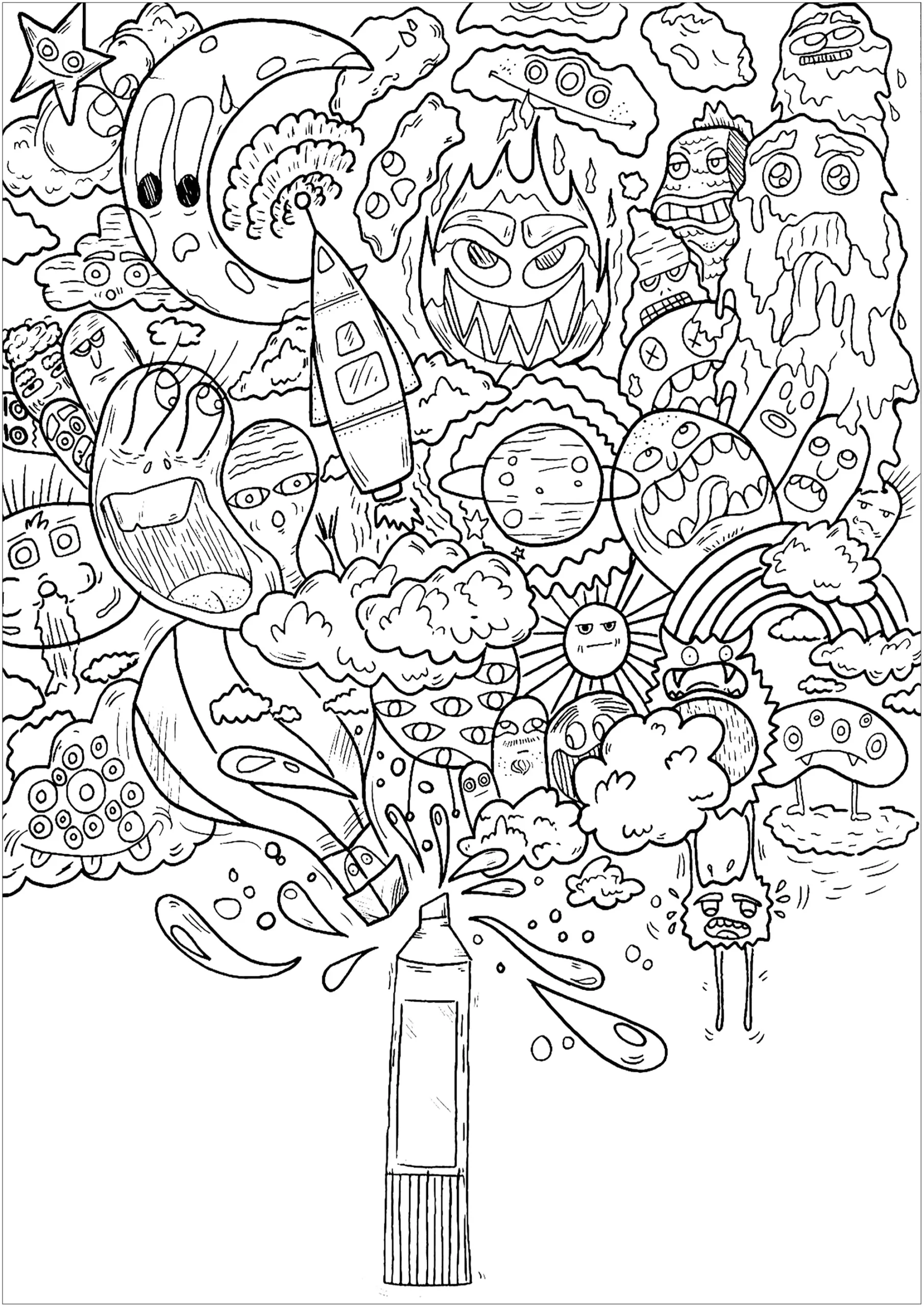 The Magic Spray Doodle Art Coloring Pages For Kids