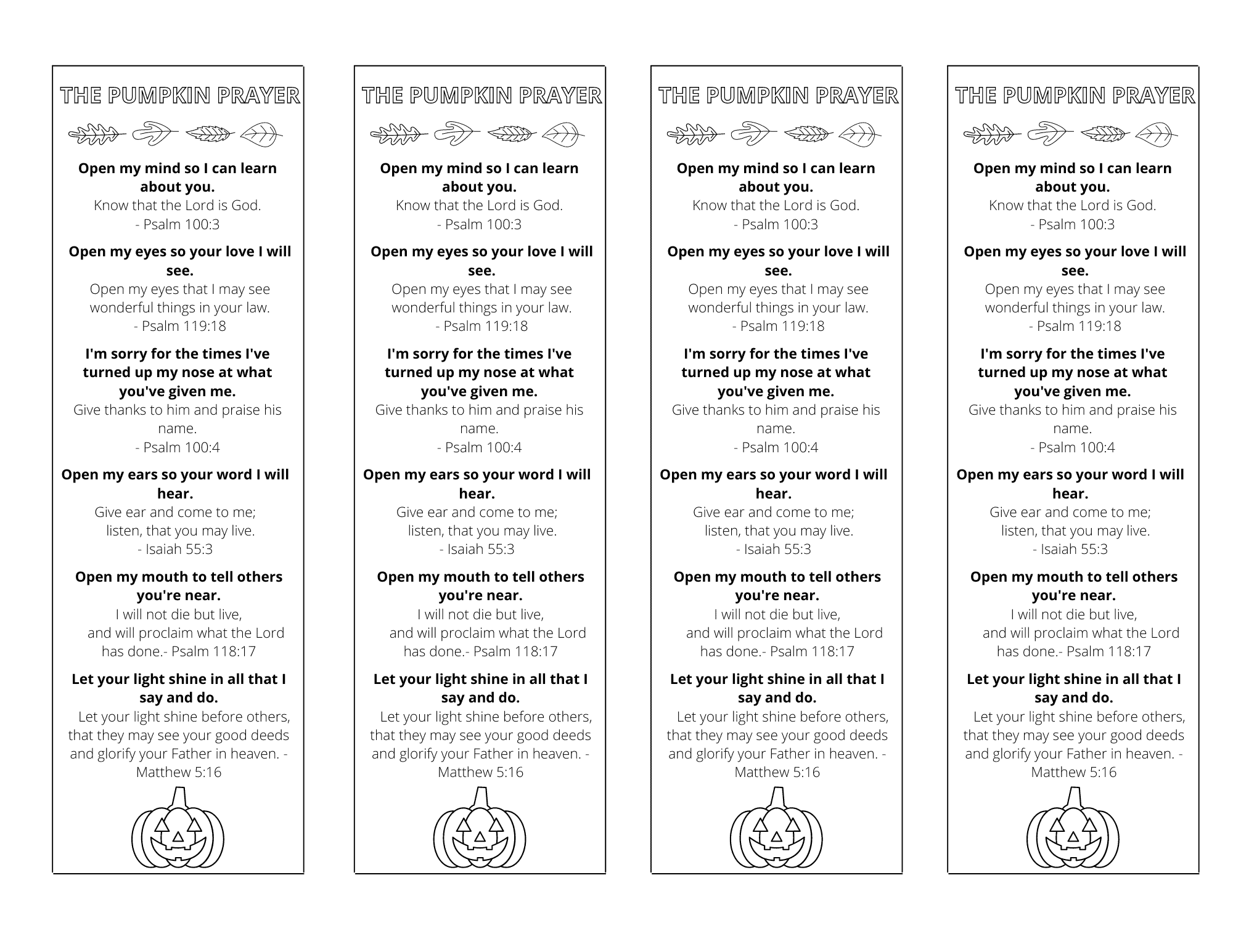 The Pumpkin Prayer Poem Bible Verses Printables Out Upon The Waters