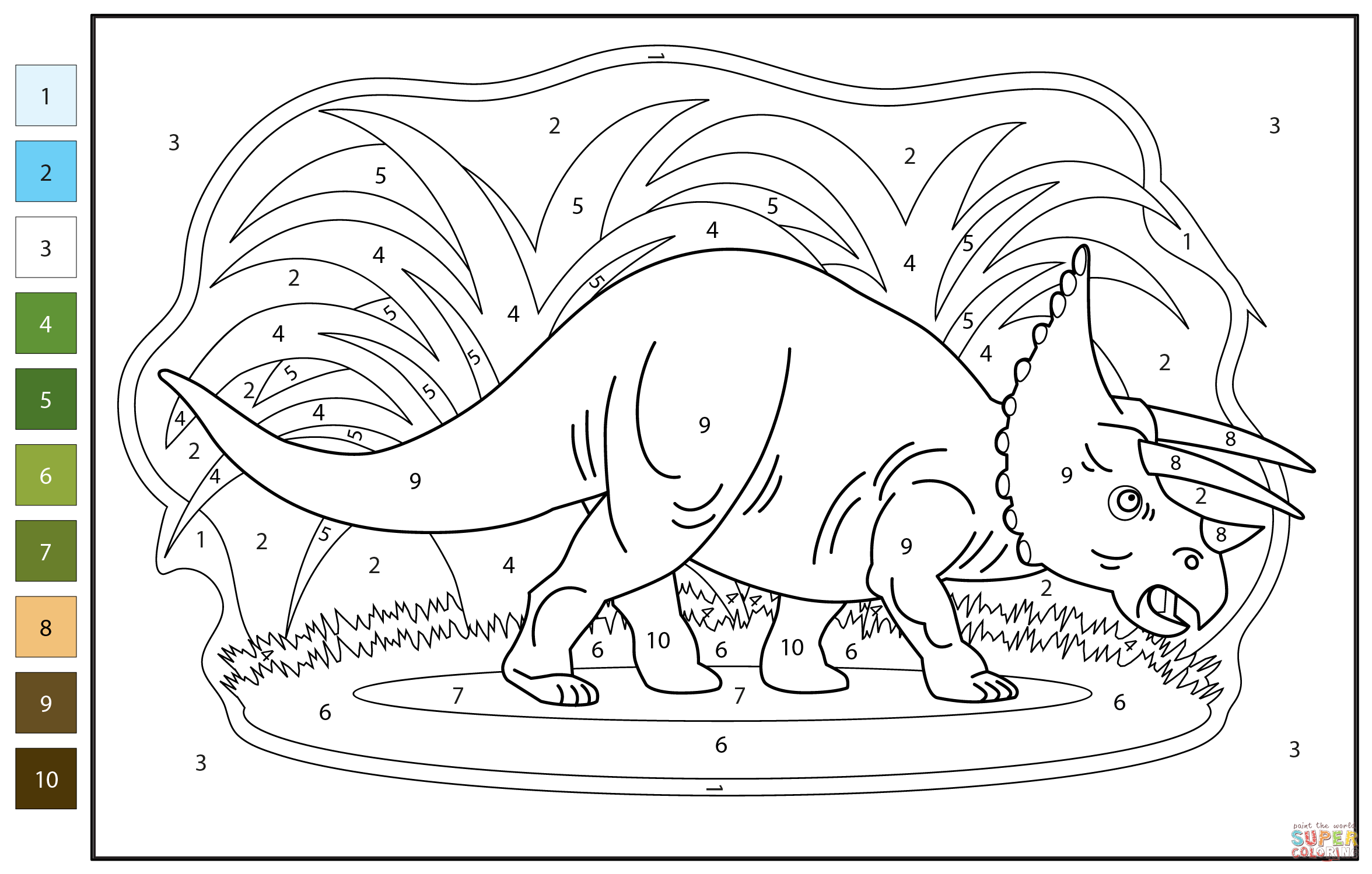 Triceratops Color By Number Coloring Page Free Printable