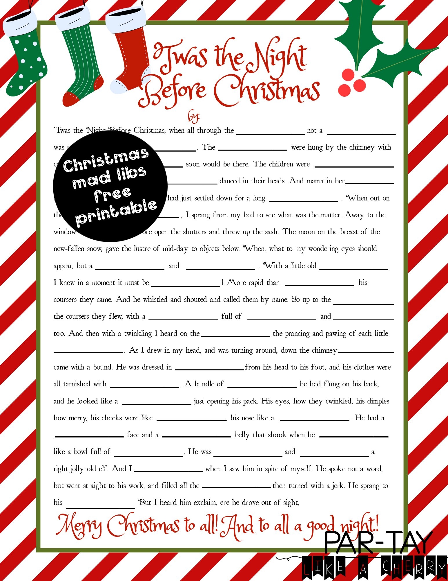 Twas The Night Before Christmas Mad Libs Party Like A Cherry