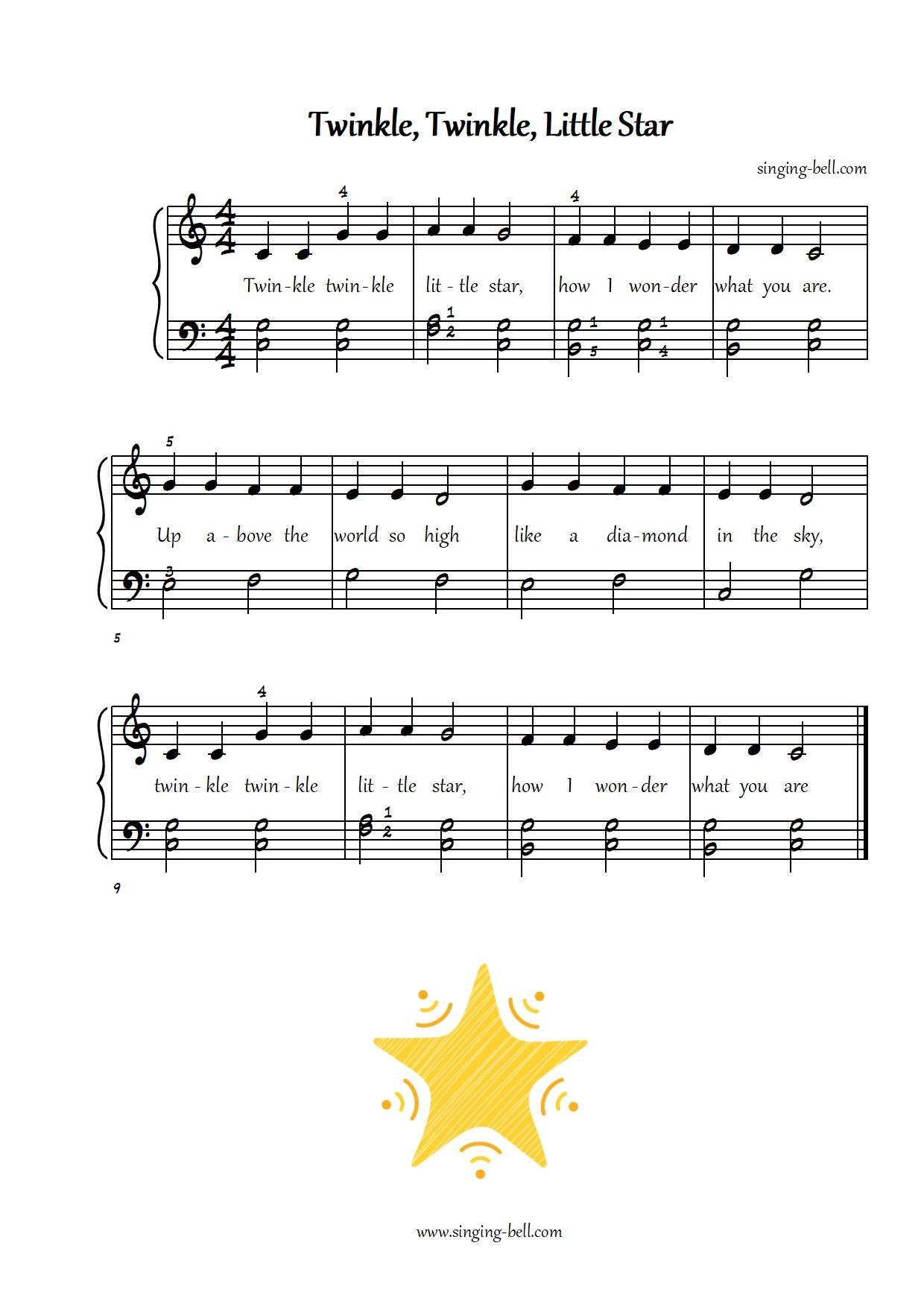 Twinkle Twinkle Little Star Piano Sheet Music Notes PDF
