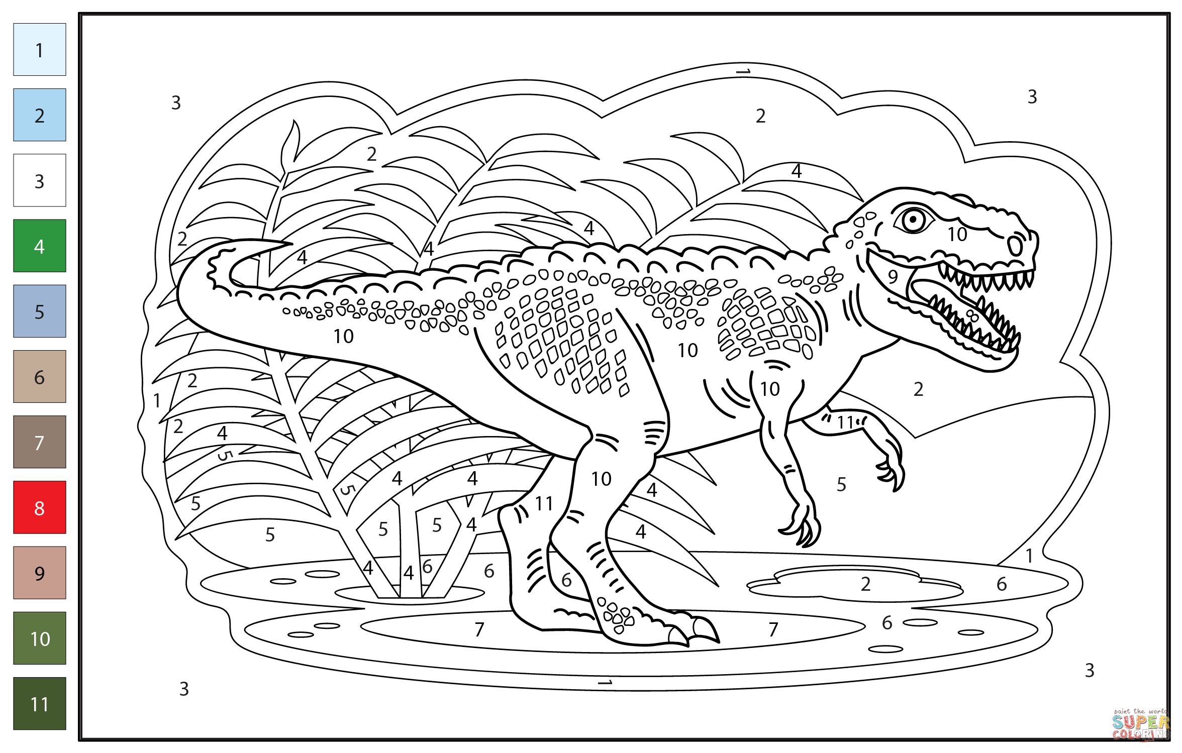 Tyrannosaurus Color By Number Coloring Page Free Printable