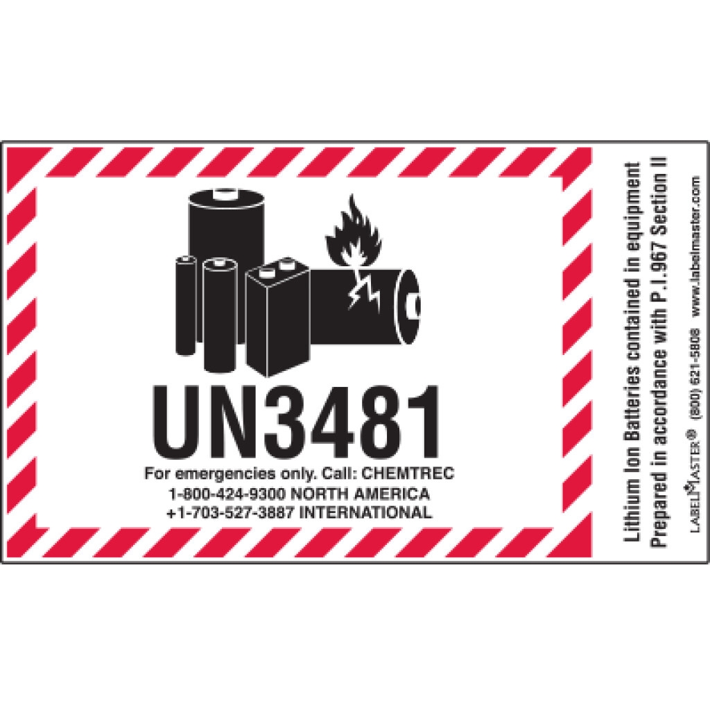 UN3481 Lithium Battery Handling Marking W Packaging Instructions P I 967 Section II 102mm X 76mm Paper Labelmaster