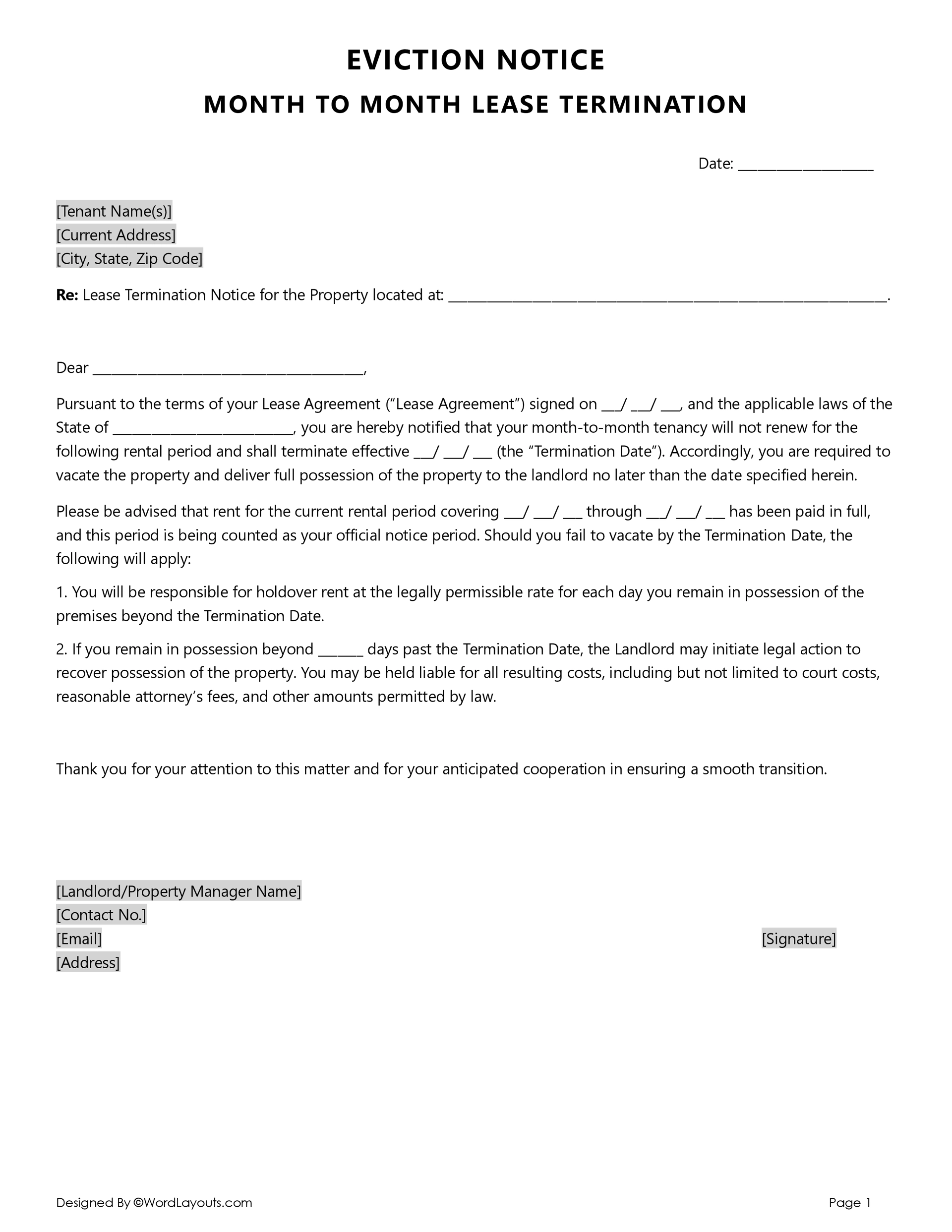 Unconditional Quit Notice Template Word Google Docs