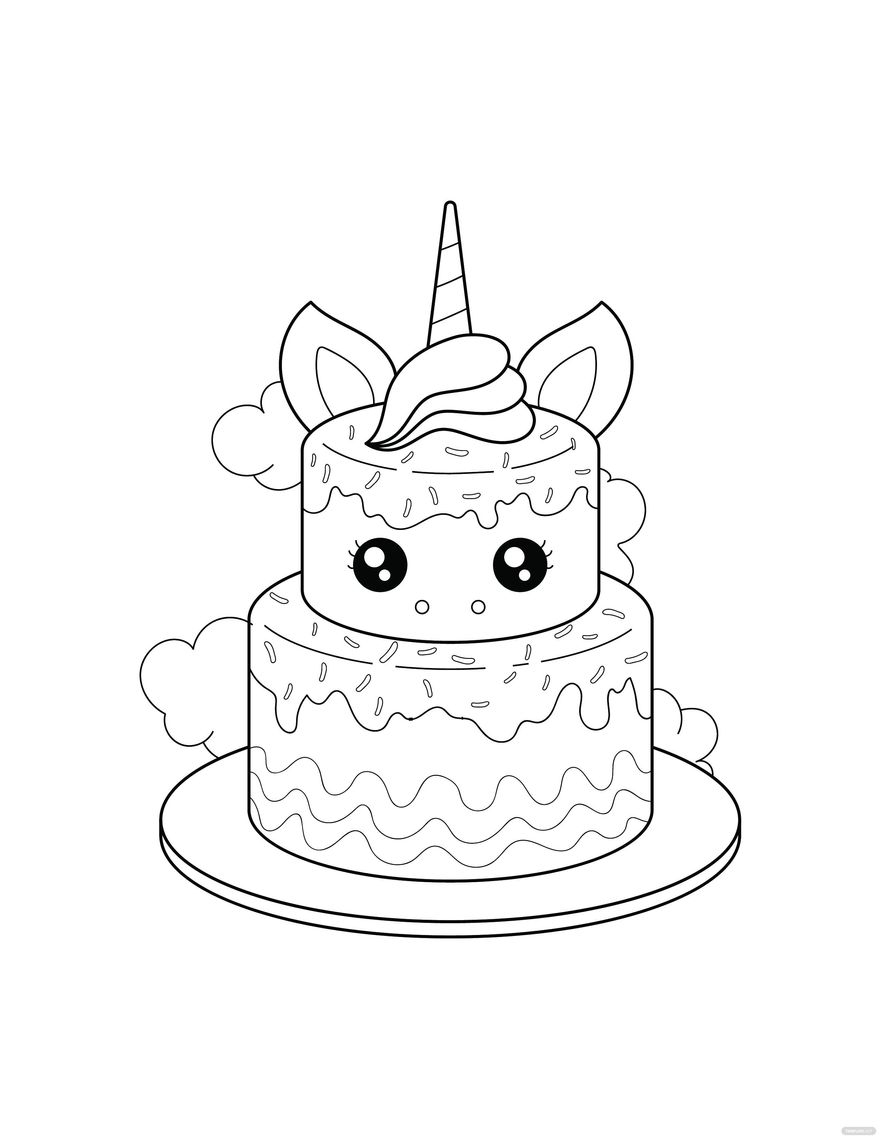 Unicorn Cake Coloring Page In Illustrator PDF SVG JPG EPS PNG Download Template Unicorn Cake Coloring Page In Illustrator PDF SVG JPG EPS PNG Download Template
