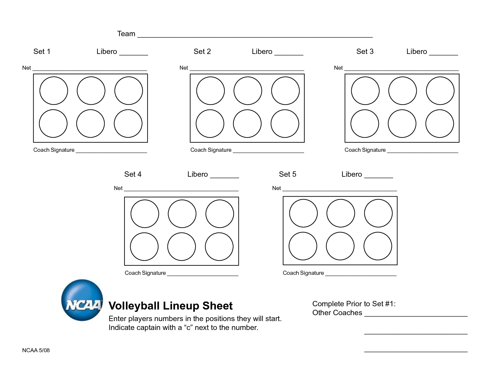 Volleyball Lineup Sheet Template