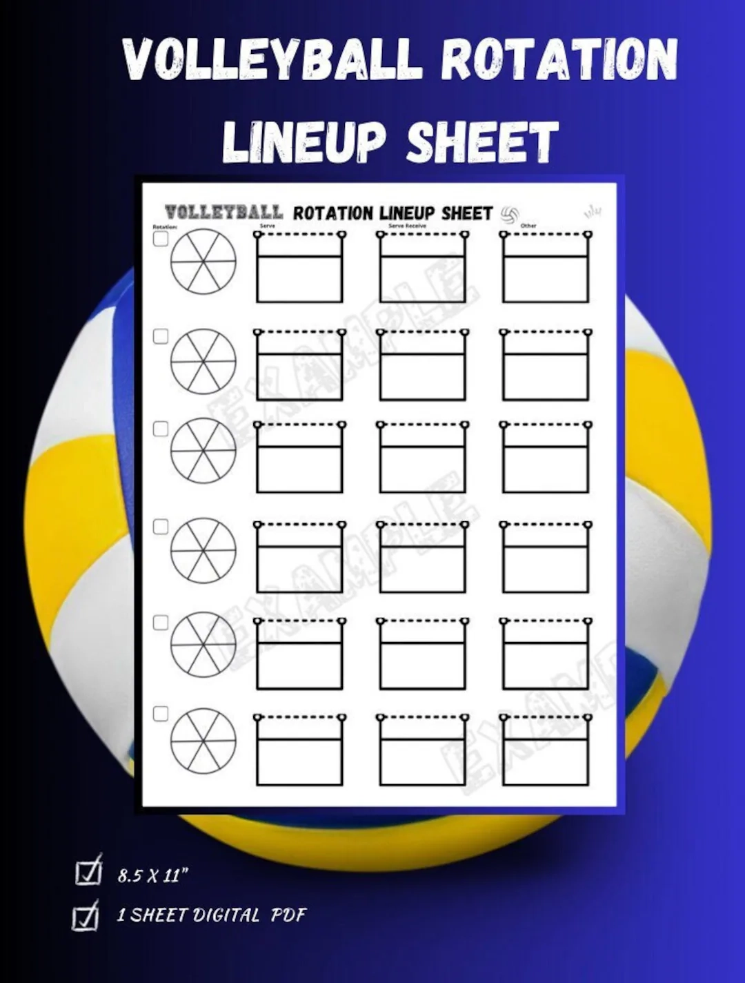 Volleyball Rotation Lineup Sheet For Volleyball Coach 8 5x11 Digital Download Volleyball Line Up Sheet Etsy